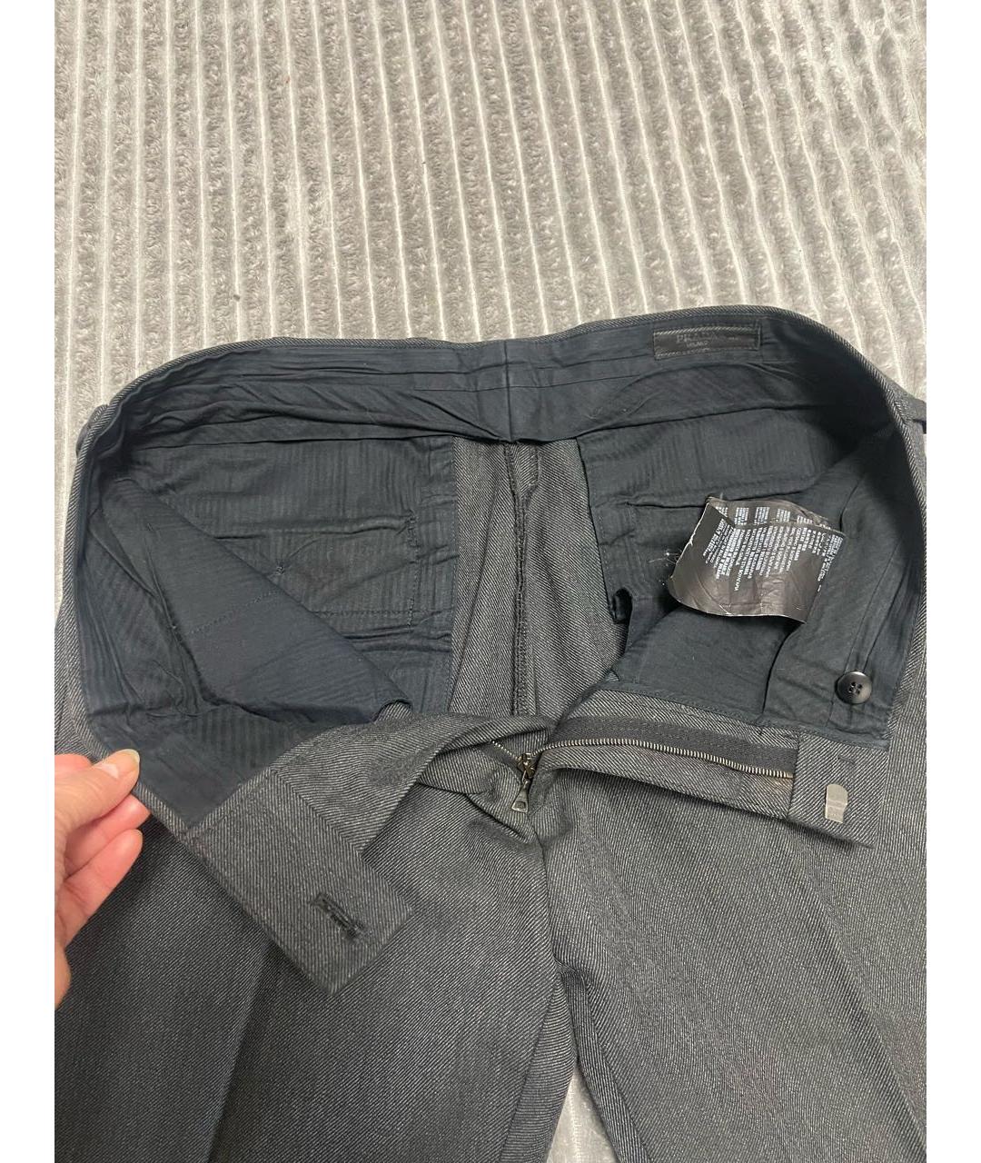 PRADA Серые хлопковые повседневные брюки, фото 3