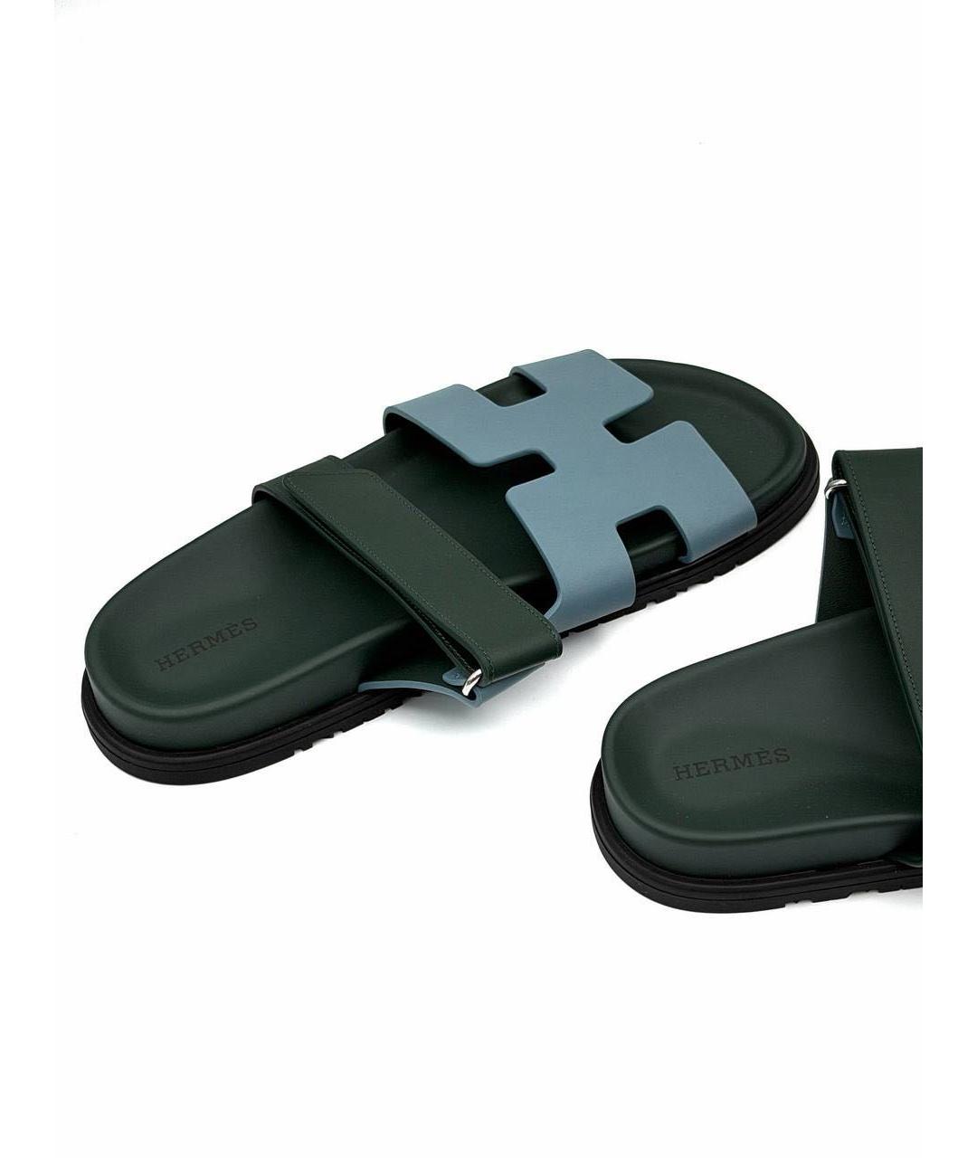 HERMES Зеленые кожаные сандалии, фото 4