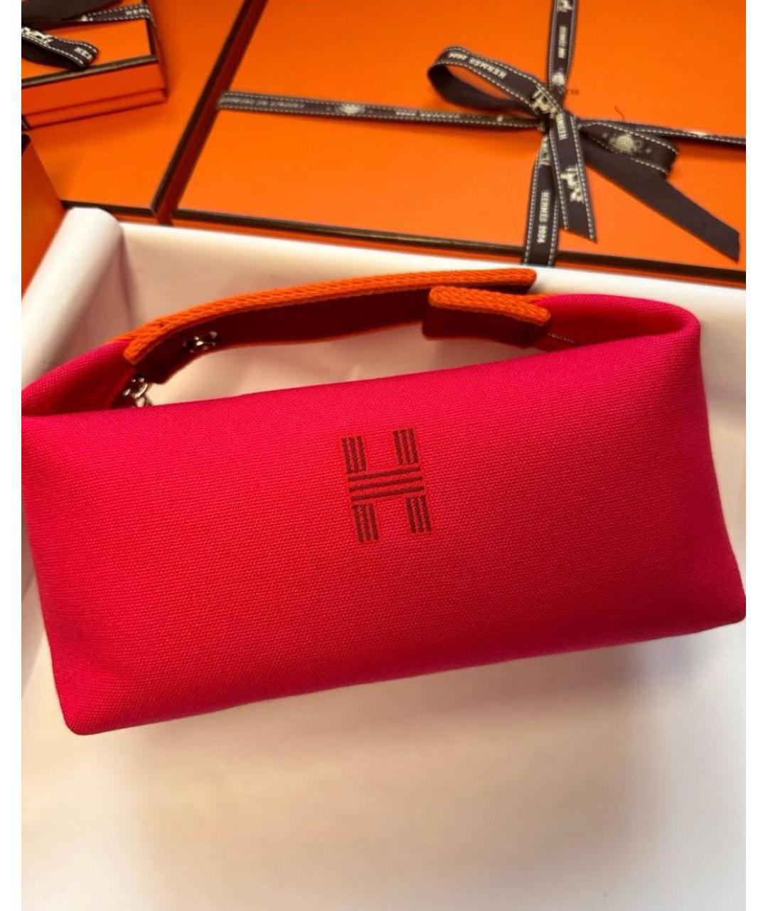 HERMES Фуксия тканевая сумка с короткими ручками, фото 5