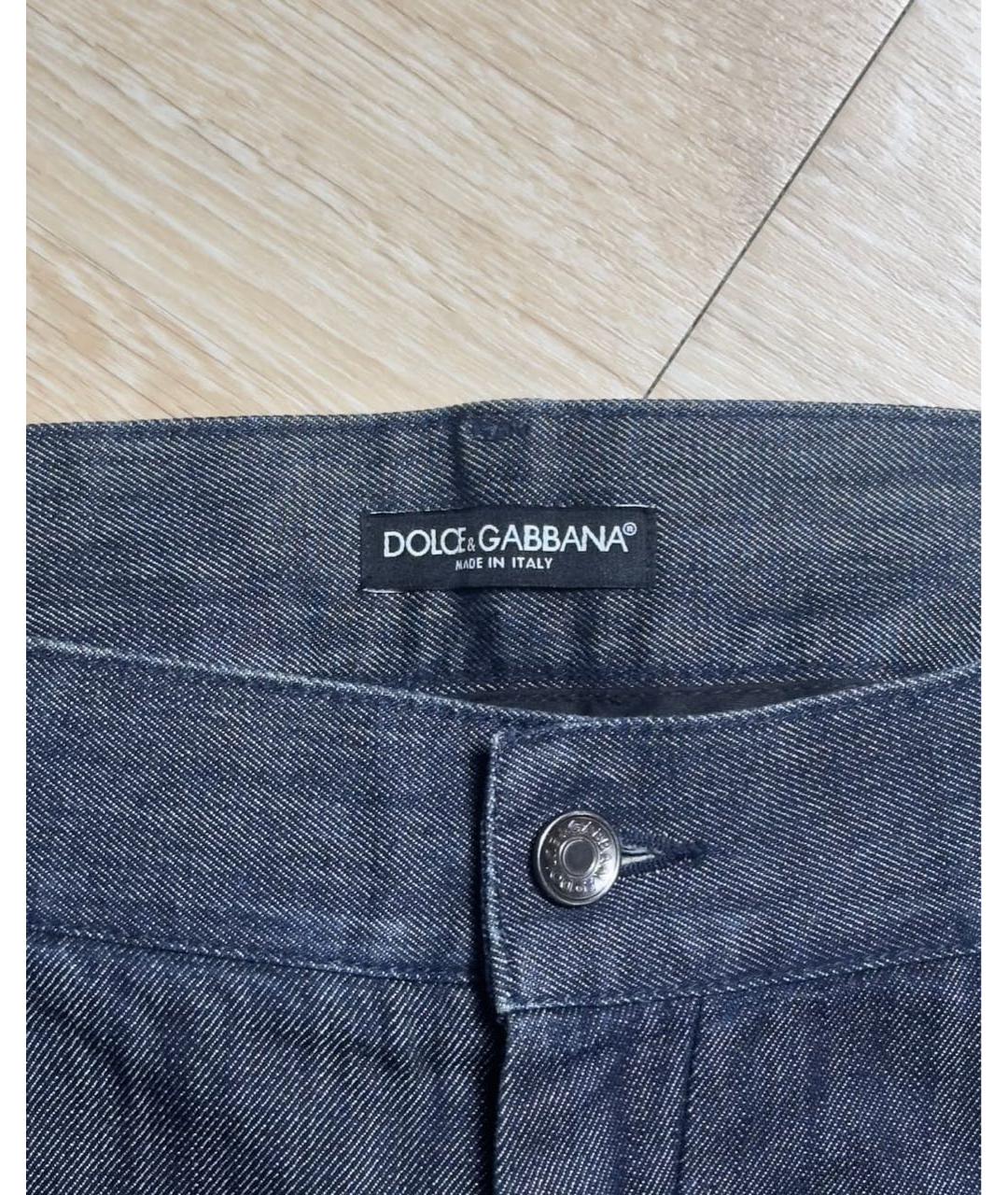 DOLCE&GABBANA Темно-синие хлопковые прямые джинсы, фото 4