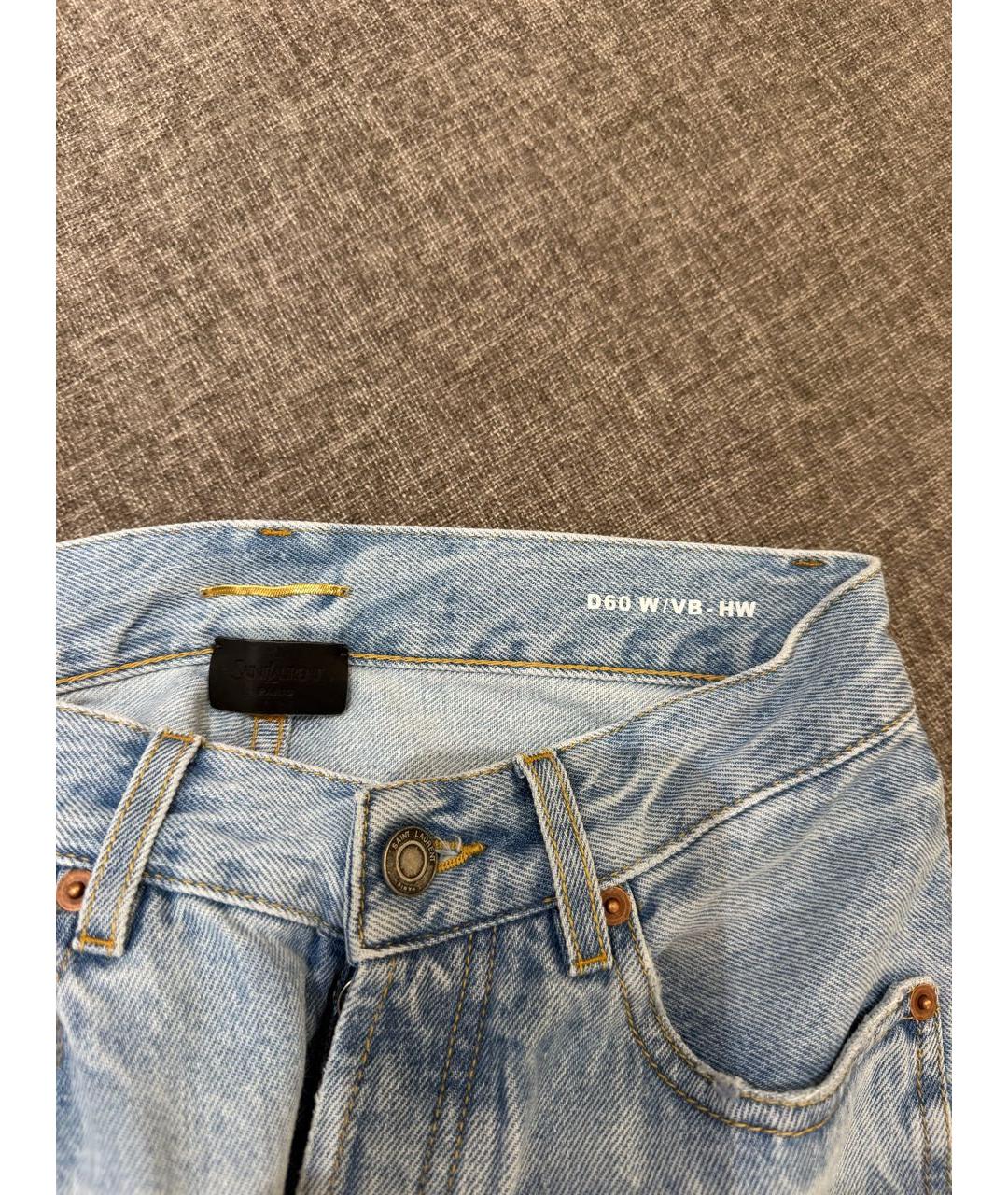 SAINT LAURENT Голубые хлопковые прямые джинсы, фото 5