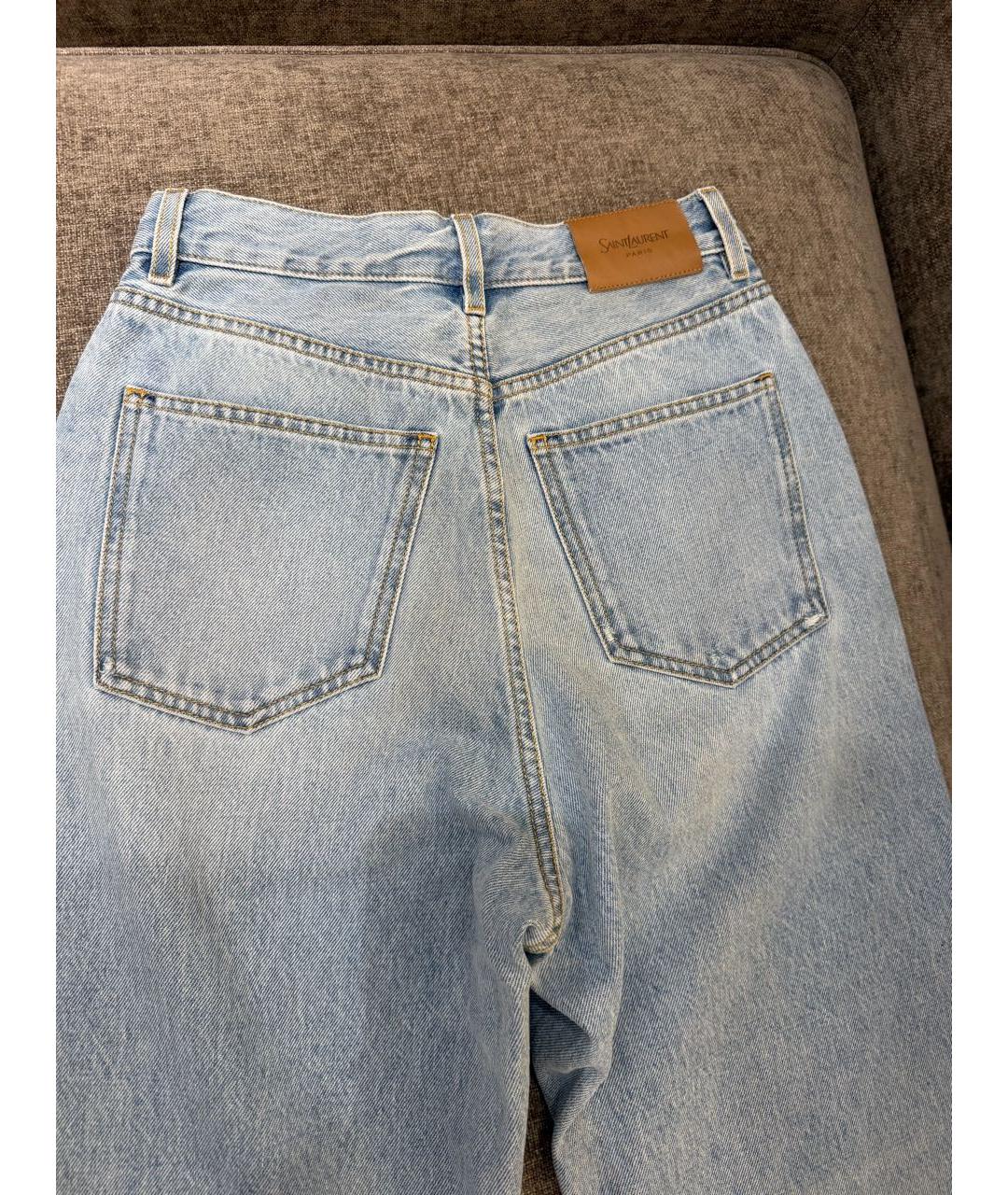 SAINT LAURENT Голубые хлопковые прямые джинсы, фото 3