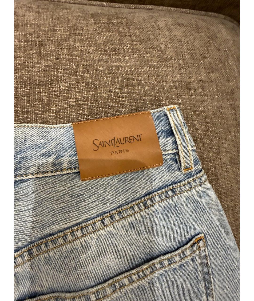 SAINT LAURENT Голубые хлопковые прямые джинсы, фото 4