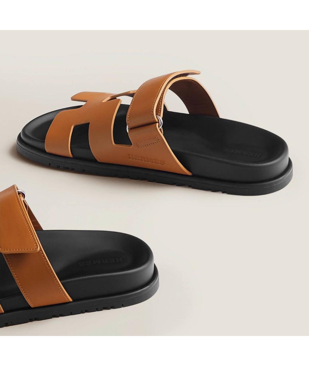 HERMES Оранжевое кожаные сандалии, фото 5