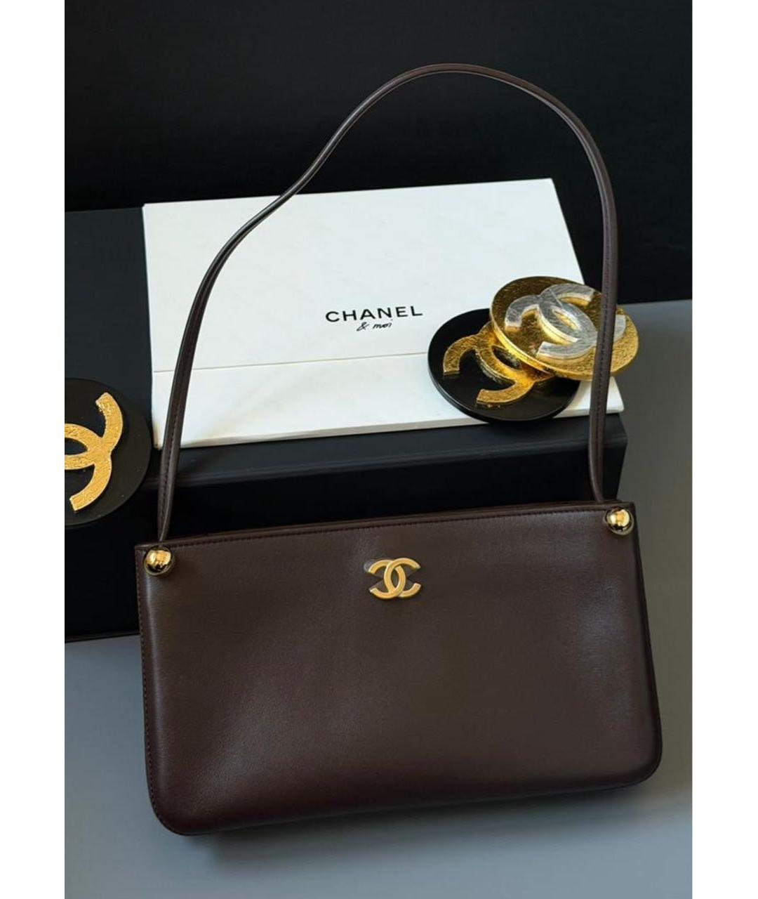 CHANEL Коричневая кожаная сумка через плечо, фото 3