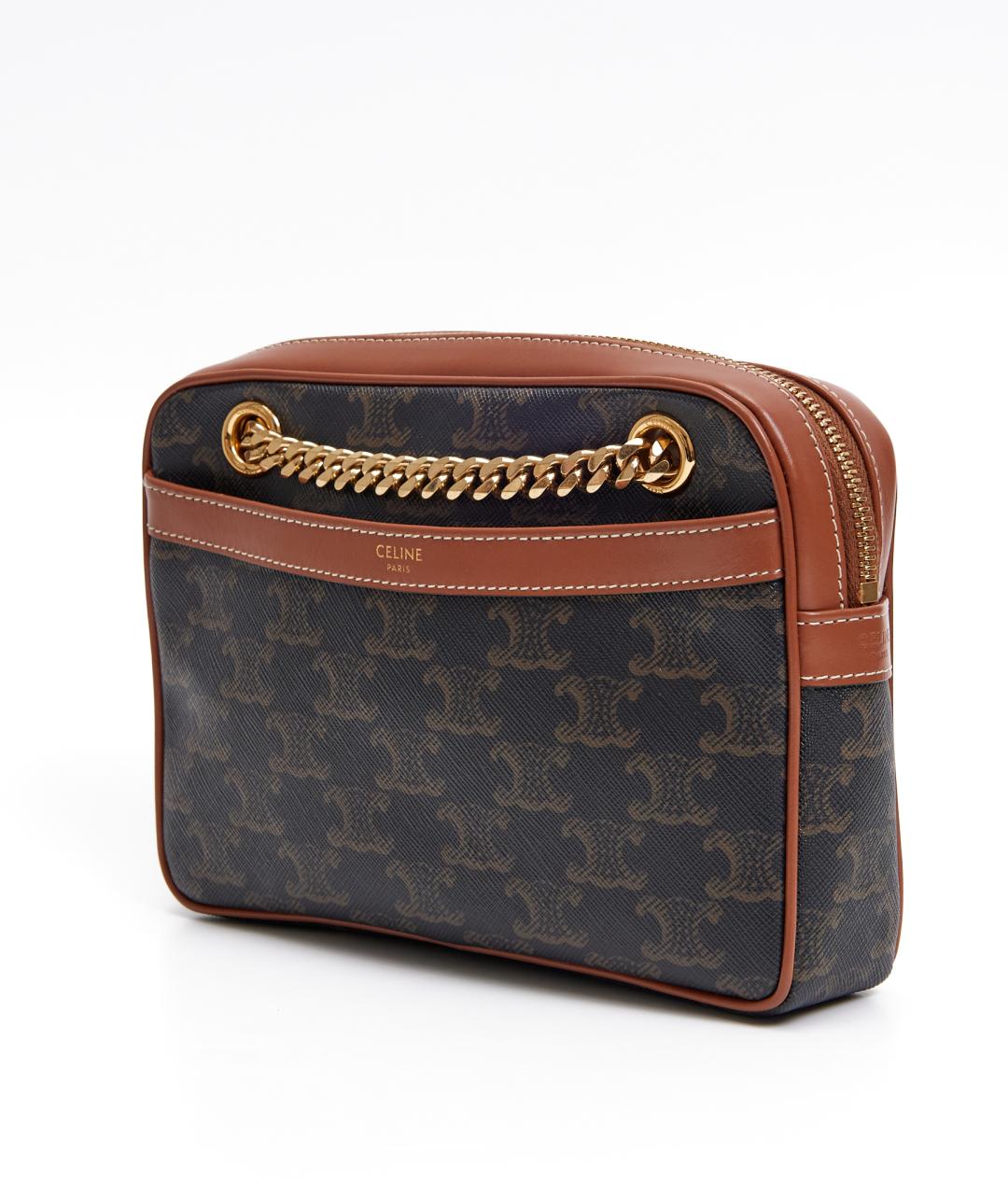 CELINE Коричневая кожаная сумка через плечо, фото 2