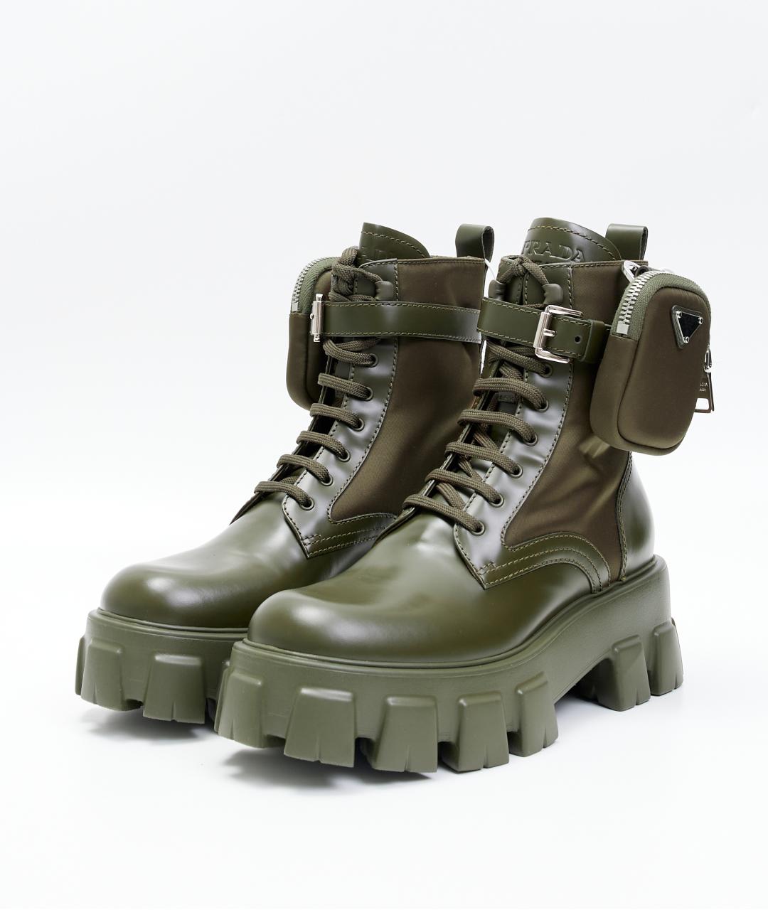 PRADA Хаки кожаные ботинки, фото 2