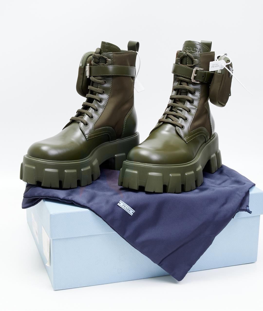 PRADA Хаки кожаные ботинки, фото 5