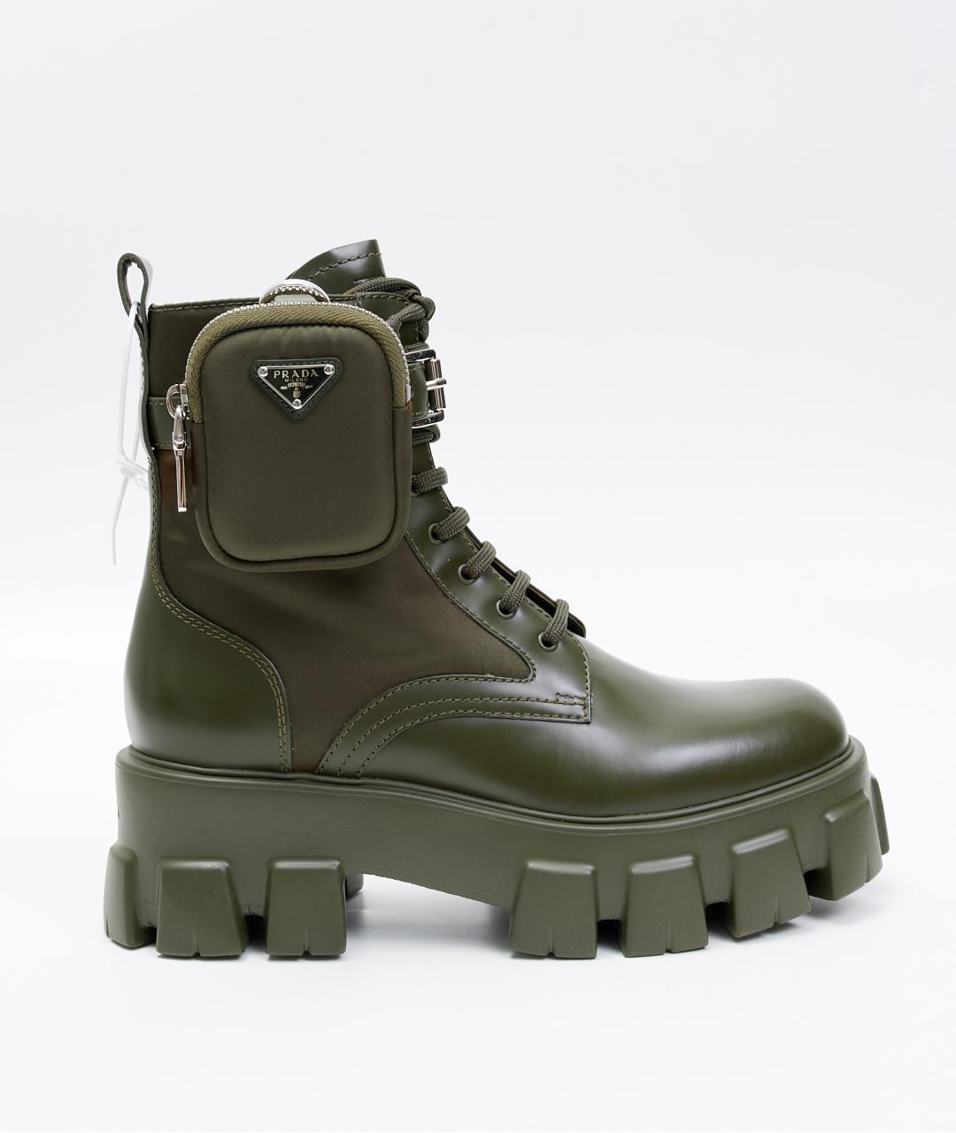 PRADA Хаки кожаные ботинки, фото 6