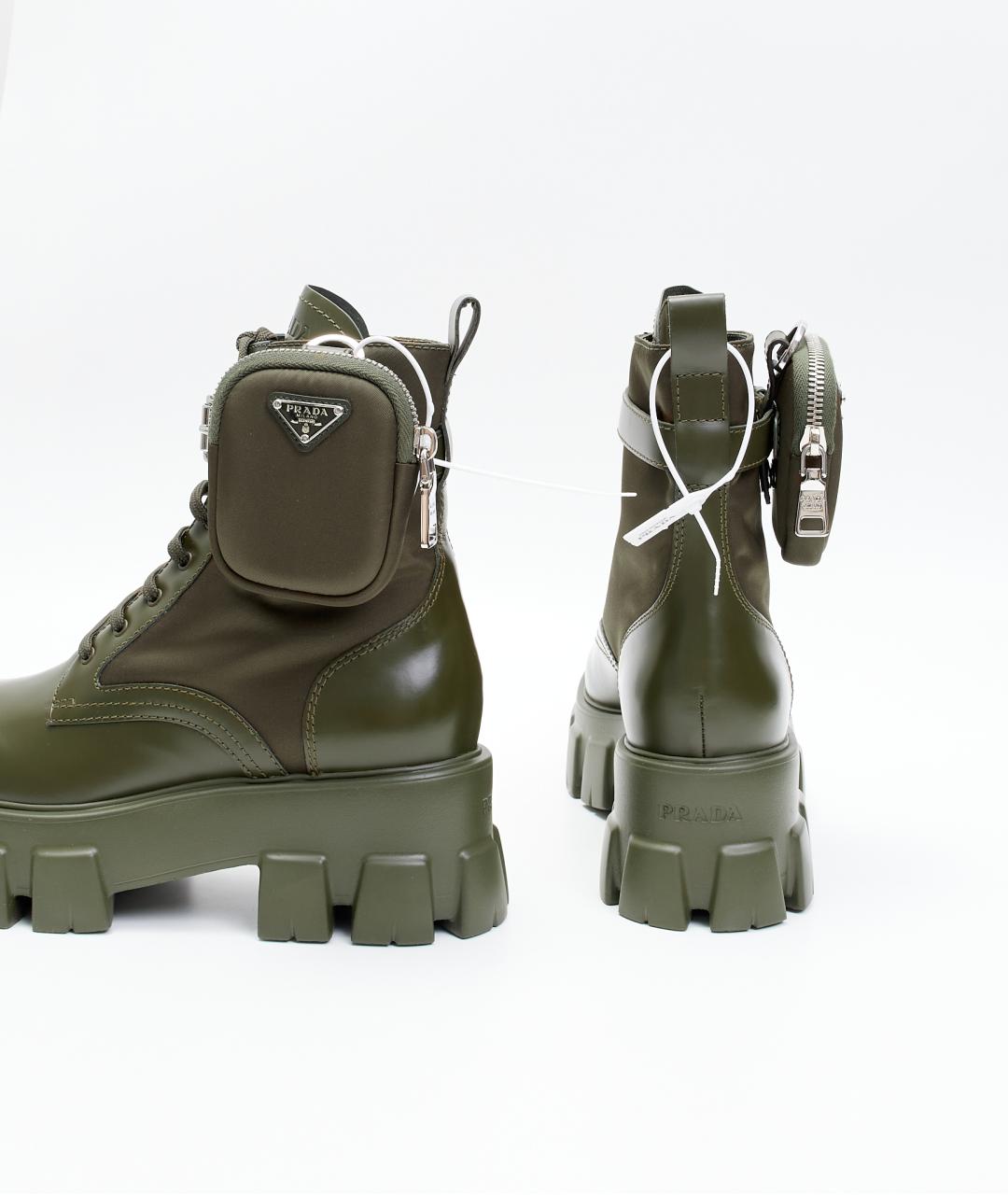 PRADA Хаки кожаные ботинки, фото 3