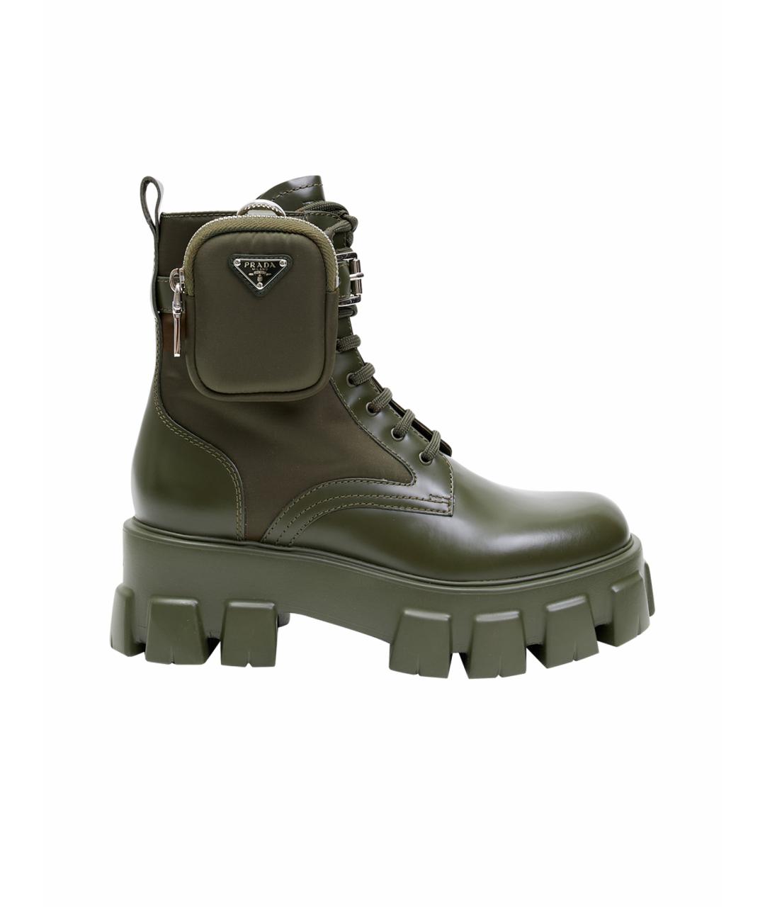 PRADA Хаки кожаные ботинки, фото 1