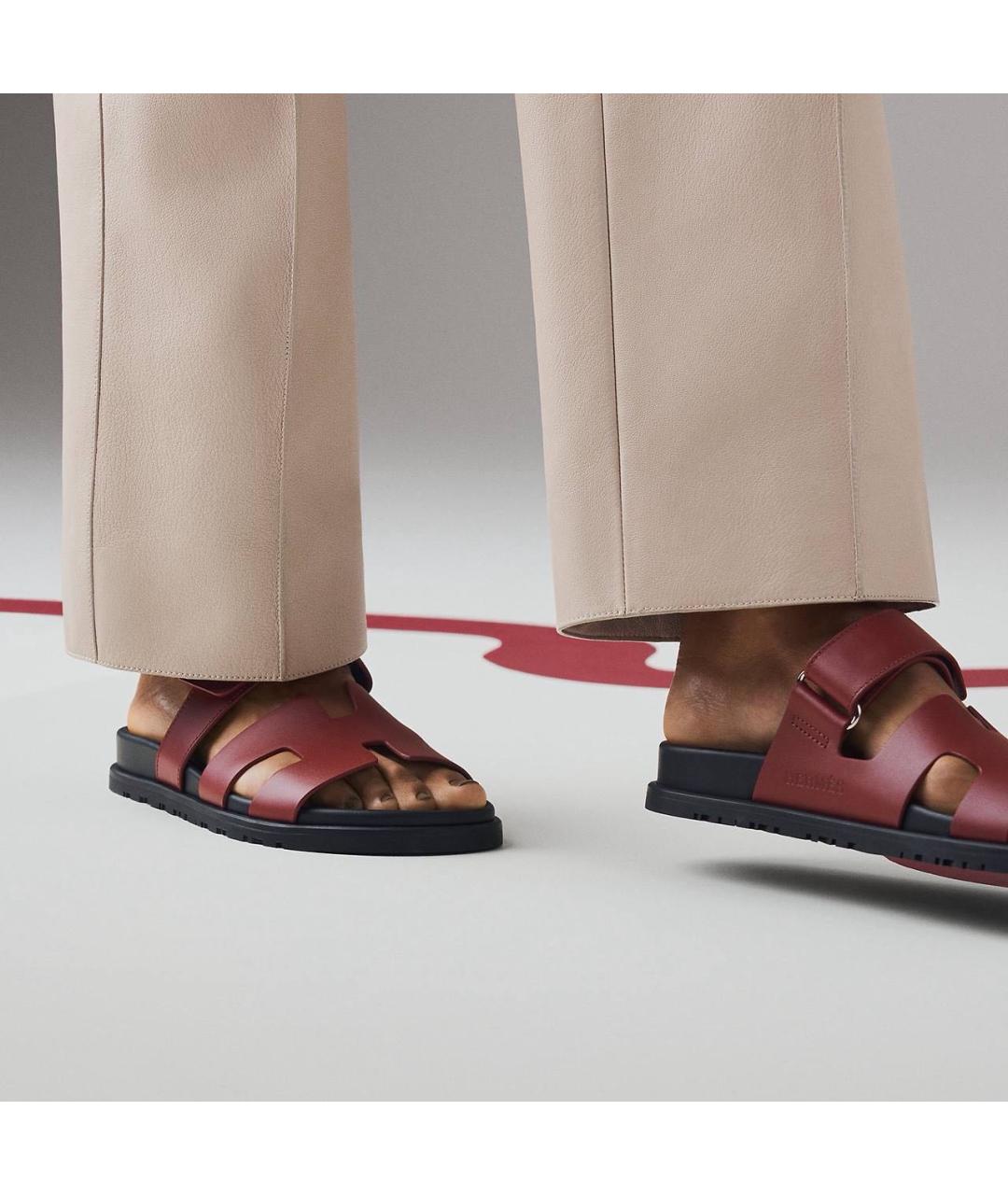 HERMES Бордовые кожаные сандалии, фото 5