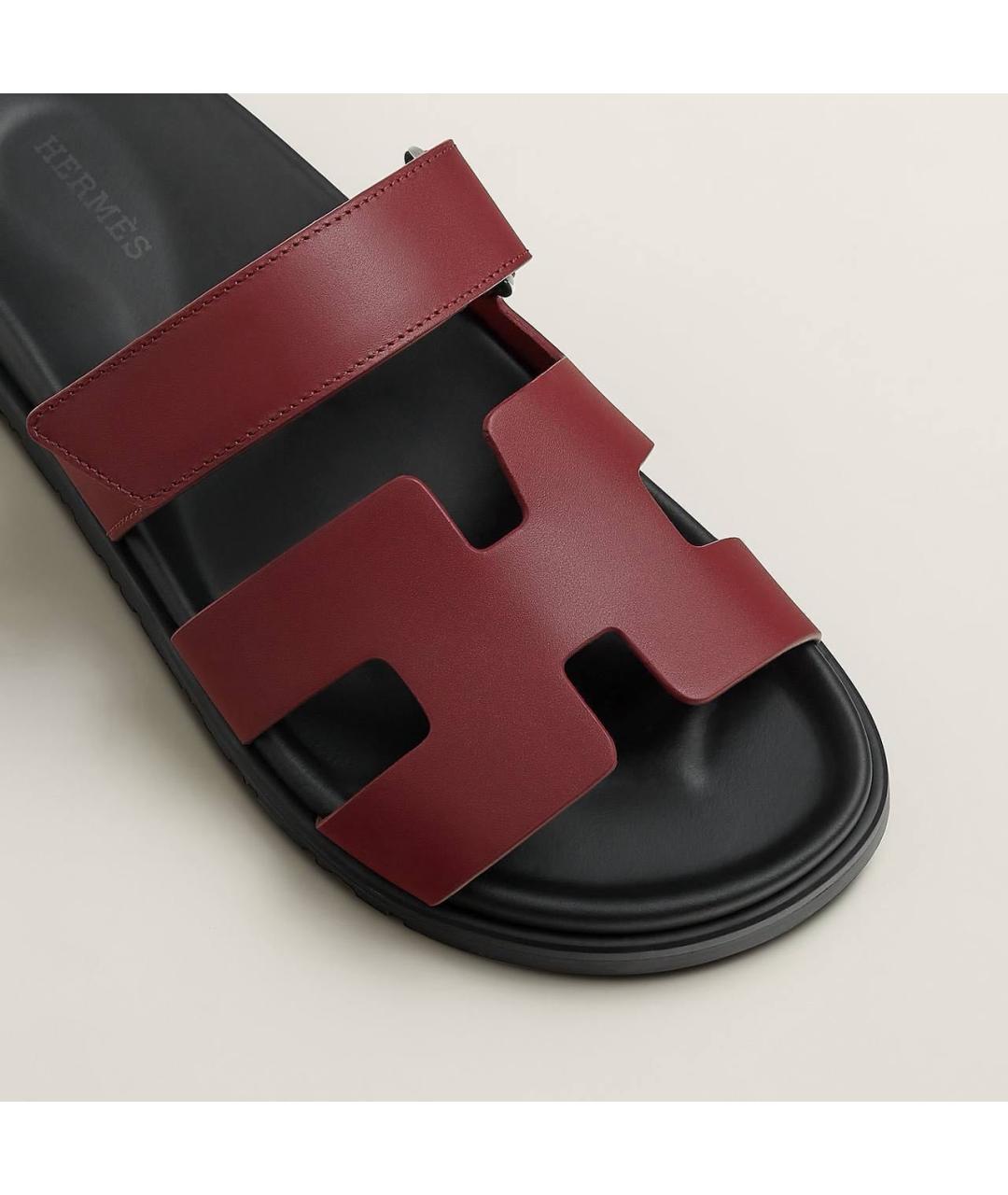 HERMES Бордовые кожаные сандалии, фото 2