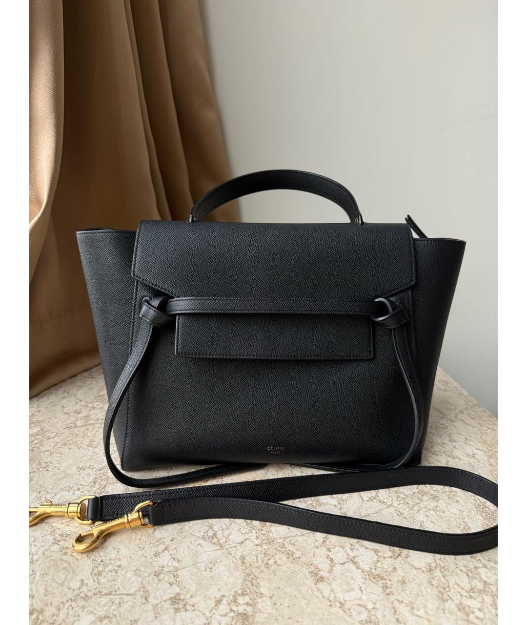 CELINE Черная кожаная сумка с короткими ручками, фото 8