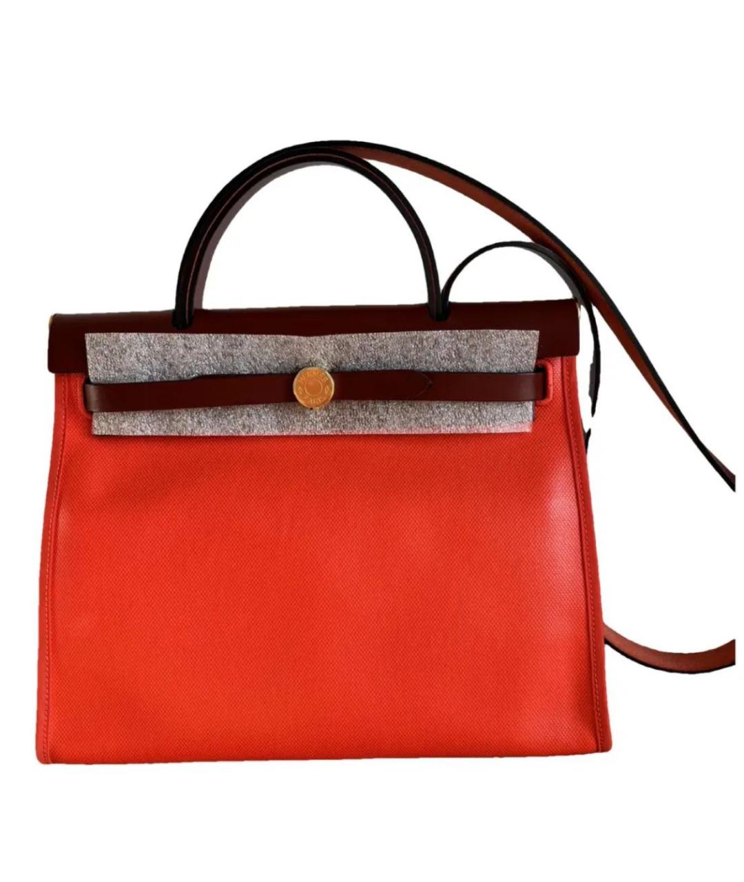 HERMES Оранжевая тканевая сумка с короткими ручками, фото 1