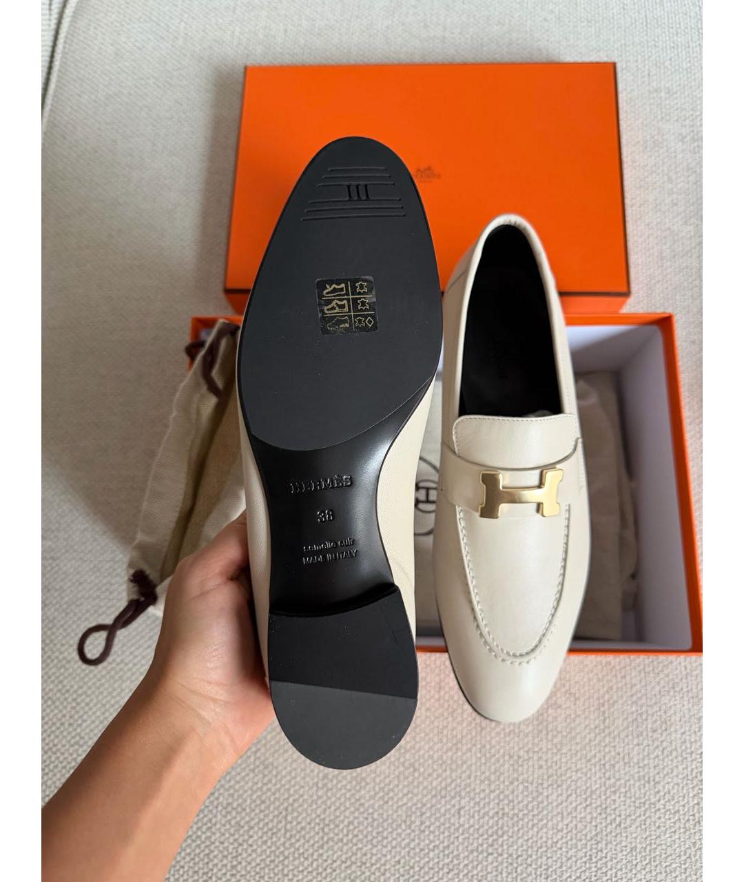HERMES Бежевые кожаные лоферы, фото 5