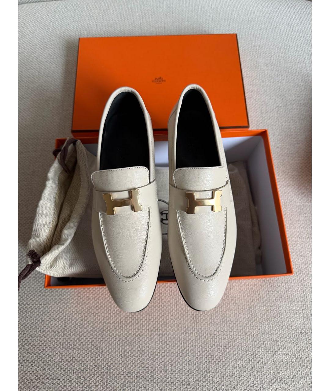 HERMES Бежевые кожаные лоферы, фото 4