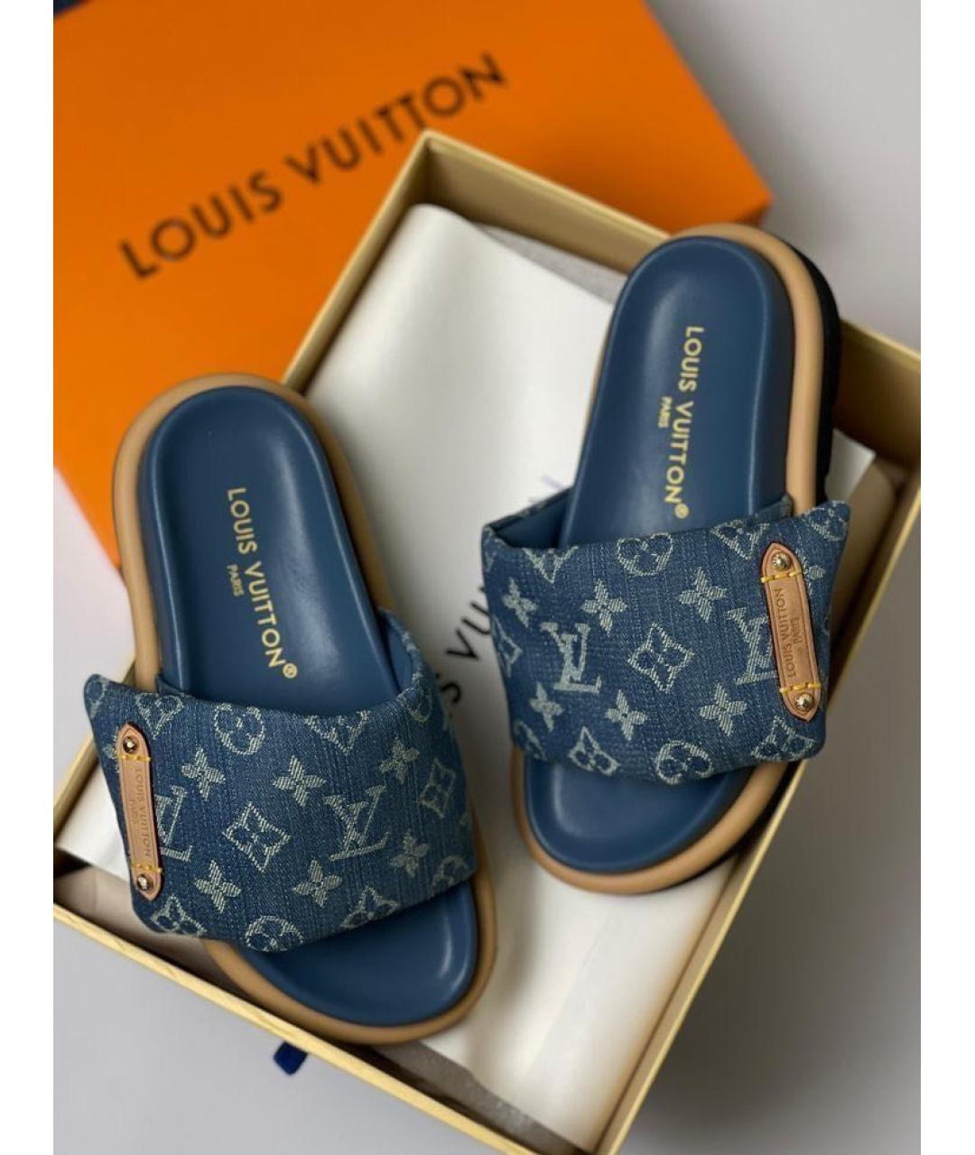 LOUIS VUITTON Синие текстильные шлепанцы, фото 3