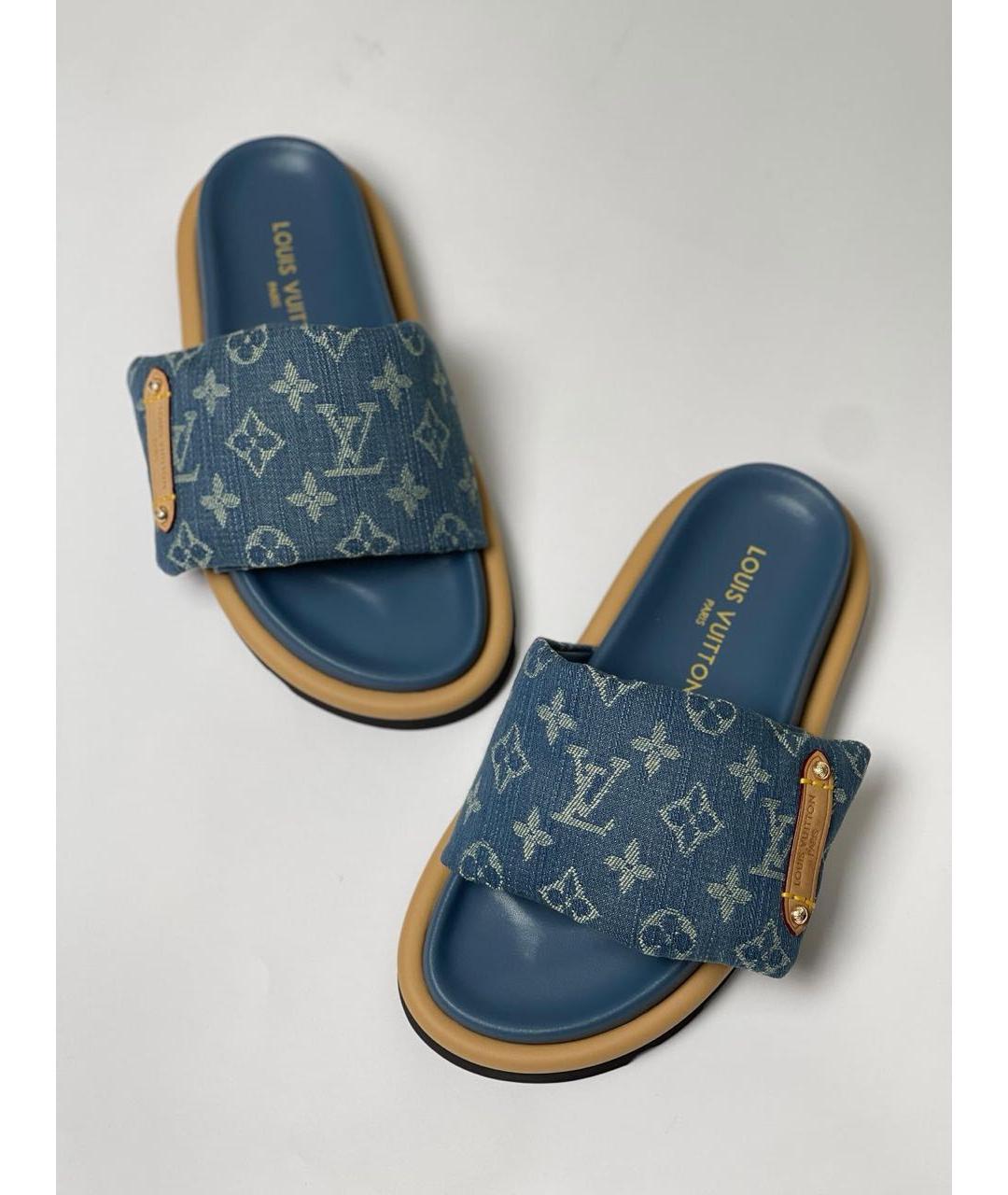 LOUIS VUITTON Синие текстильные шлепанцы, фото 4