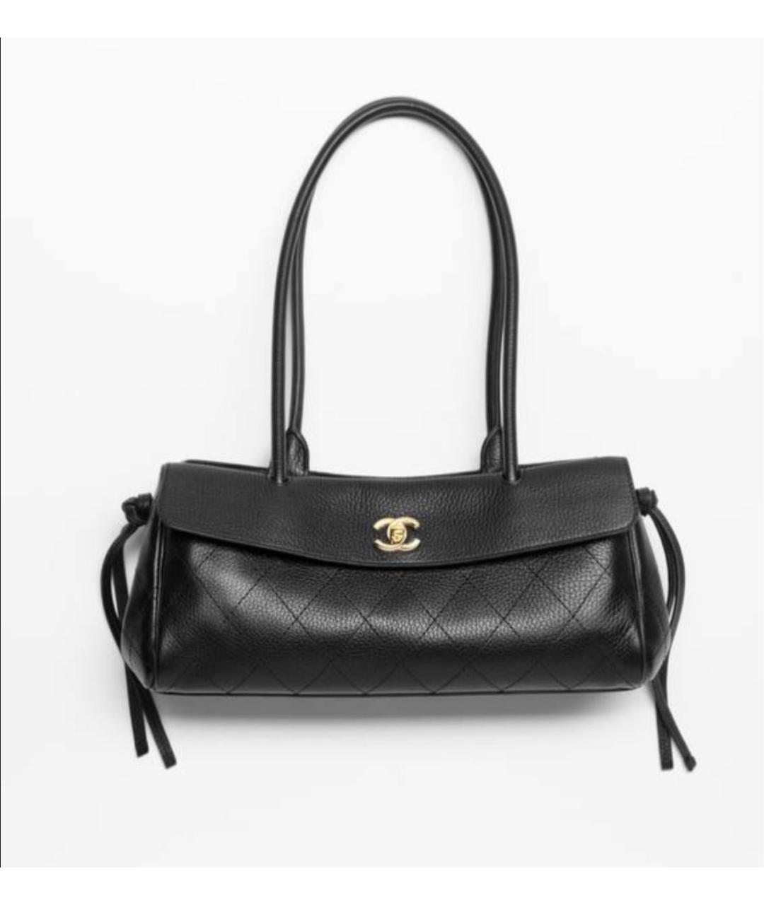 CHANEL Черная кожаная сумка с короткими ручками, фото 4