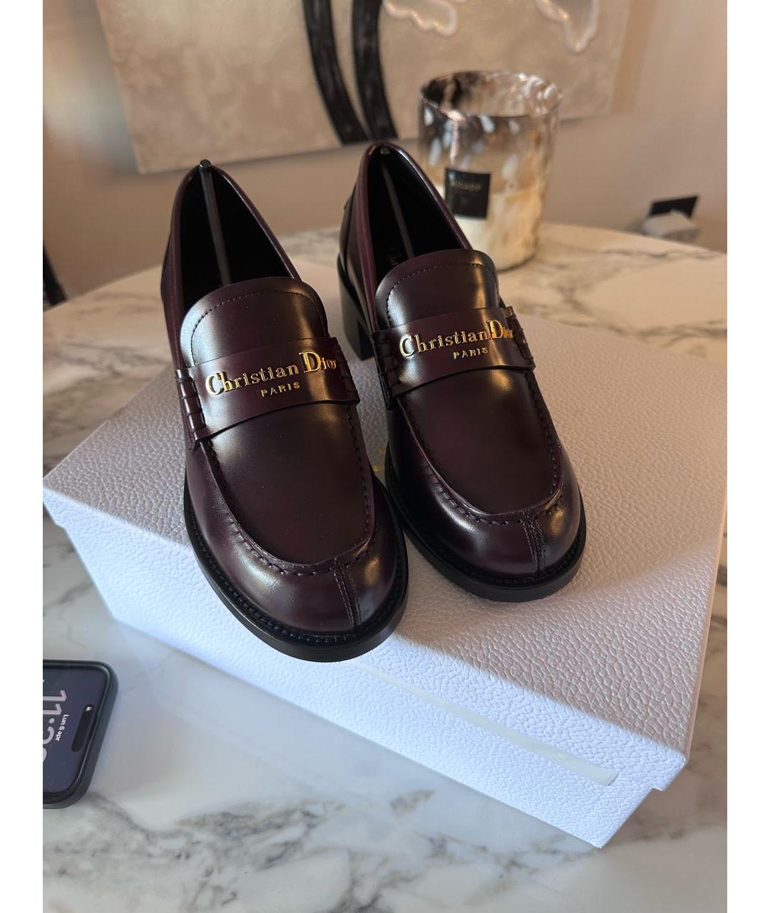 CHRISTIAN DIOR Бордовые кожаные туфли, фото 2