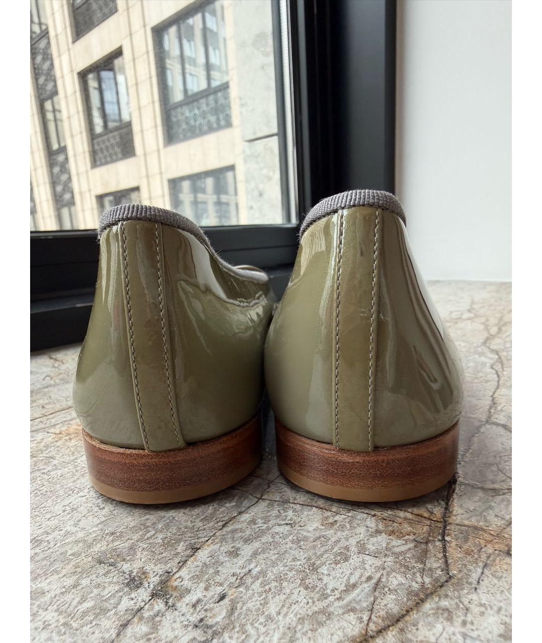 CHANEL Хаки балетки из лакированной кожи, фото 4