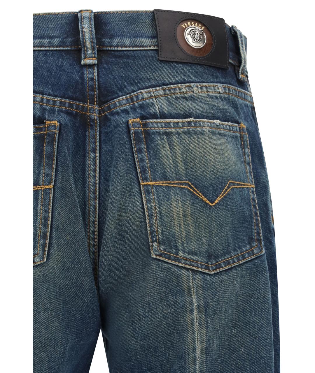 VERSACE Синие хлопковые прямые джинсы, фото 3
