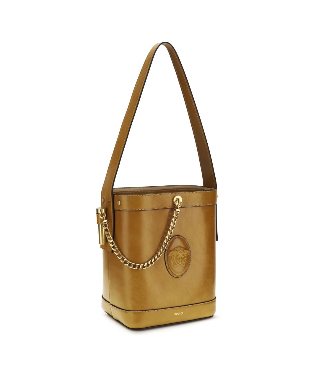 VERSACE Горчичная кожаная сумка тоут, фото 2