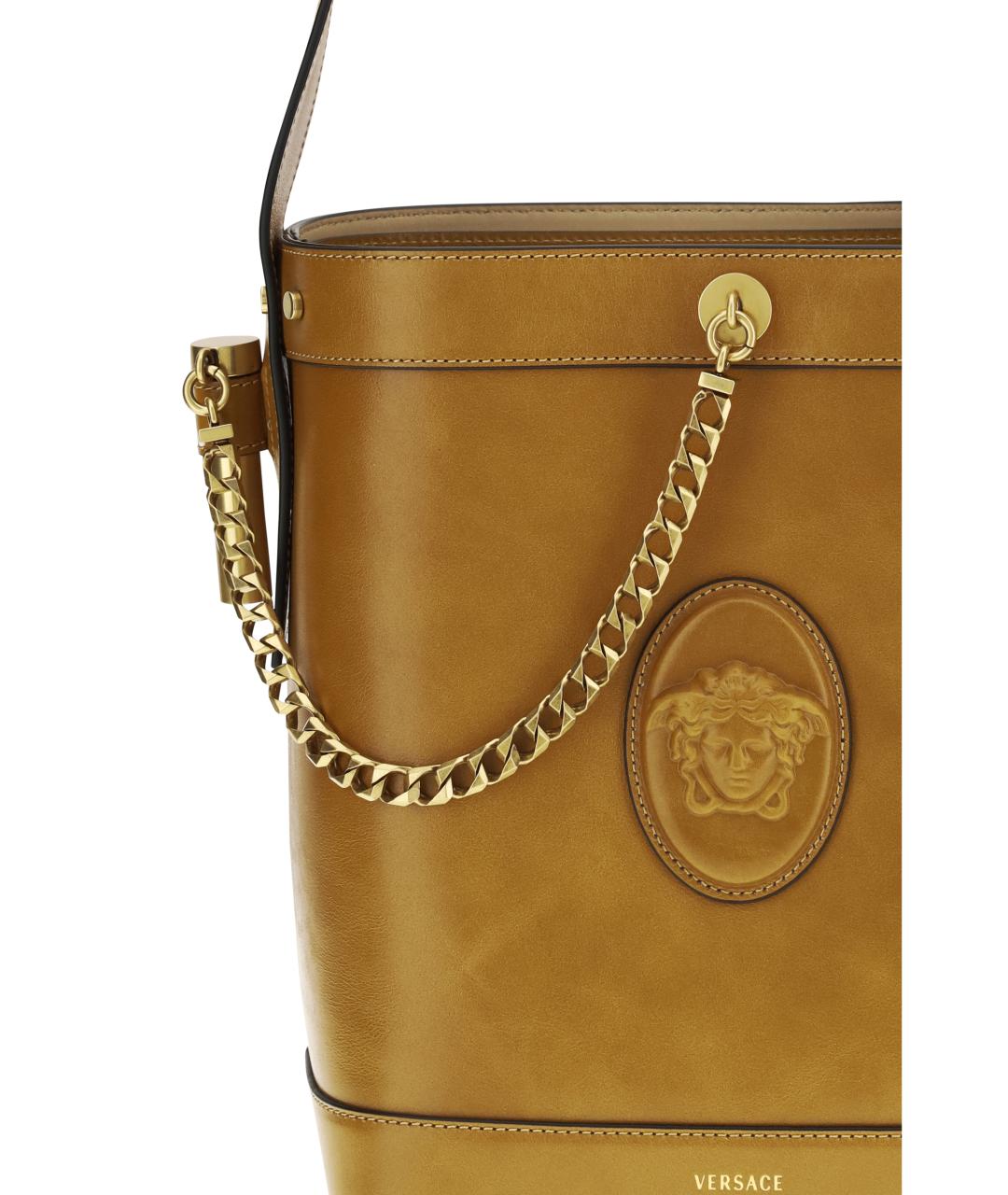 VERSACE Горчичная кожаная сумка тоут, фото 4