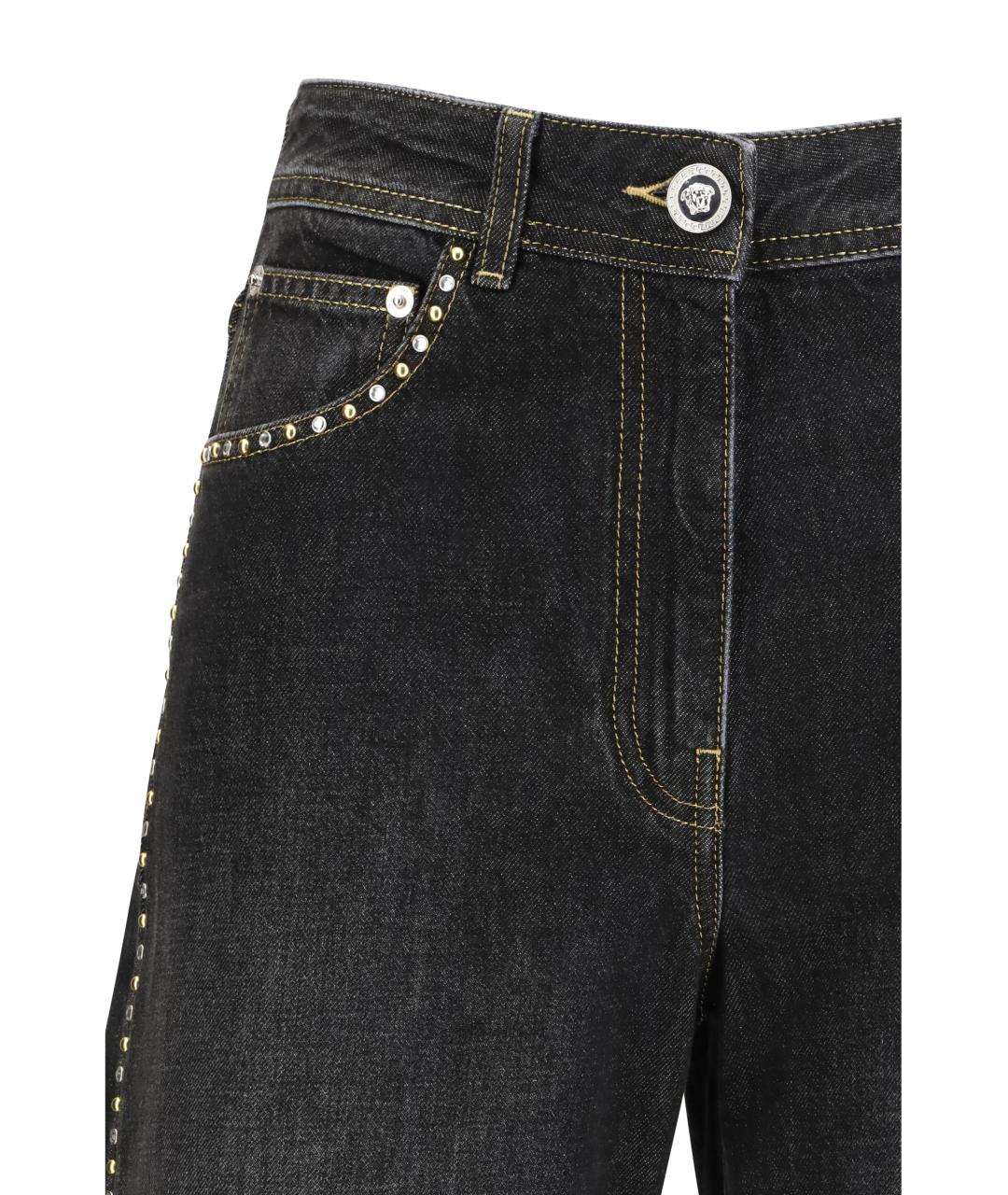 VERSACE Черные хлопковые прямые джинсы, фото 3