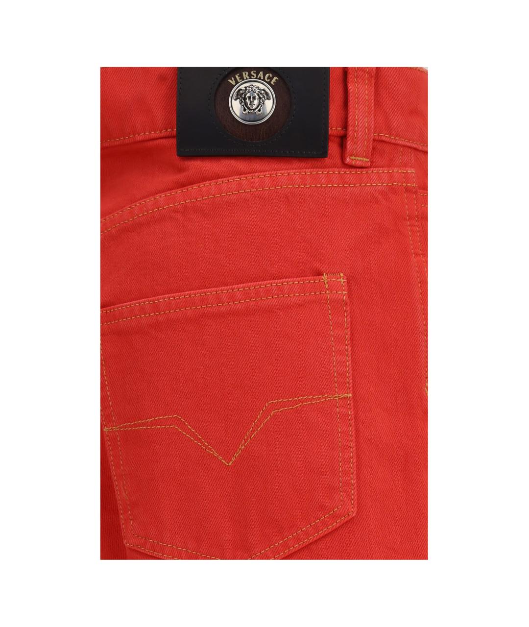 VERSACE Красные хлопковые прямые джинсы, фото 3