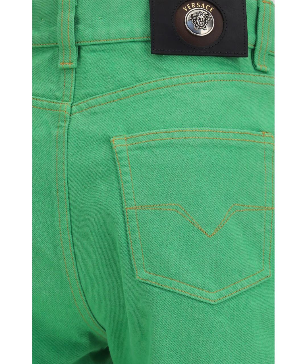 VERSACE Зеленые хлопковые прямые джинсы, фото 3