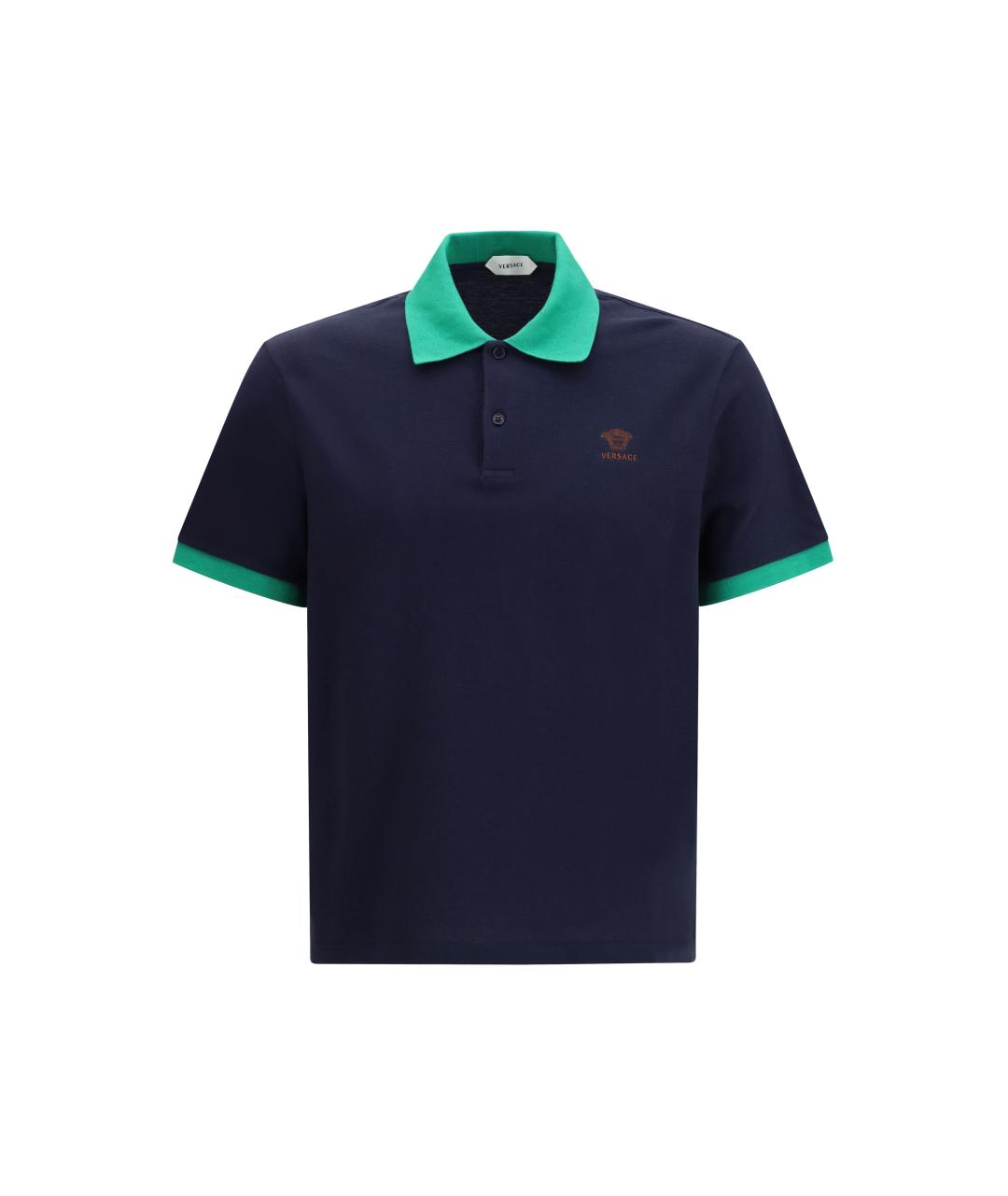 VERSACE Темно-синее хлопковое поло с коротким рукавом, фото 4