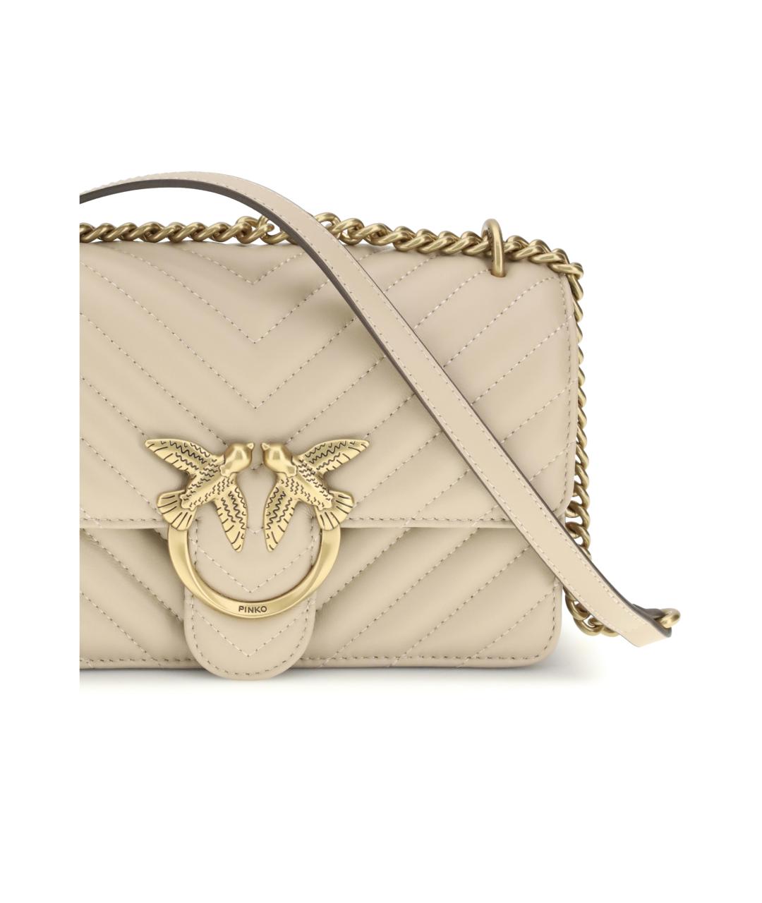 PINKO Бежевая кожаная сумка через плечо, фото 4