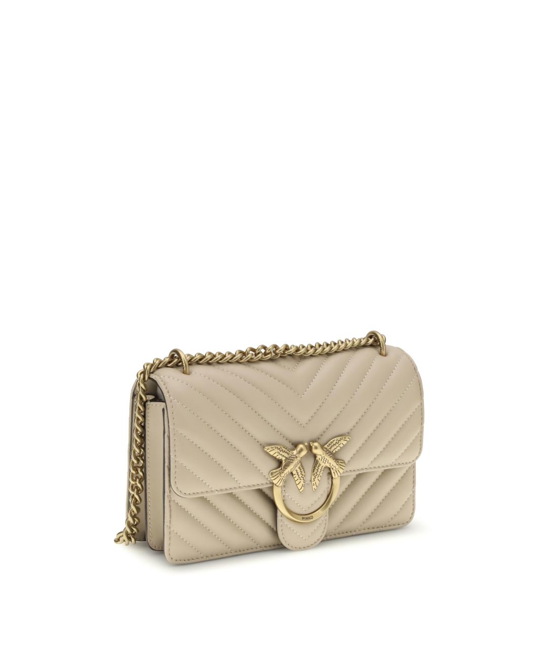 PINKO Бежевая кожаная сумка через плечо, фото 2