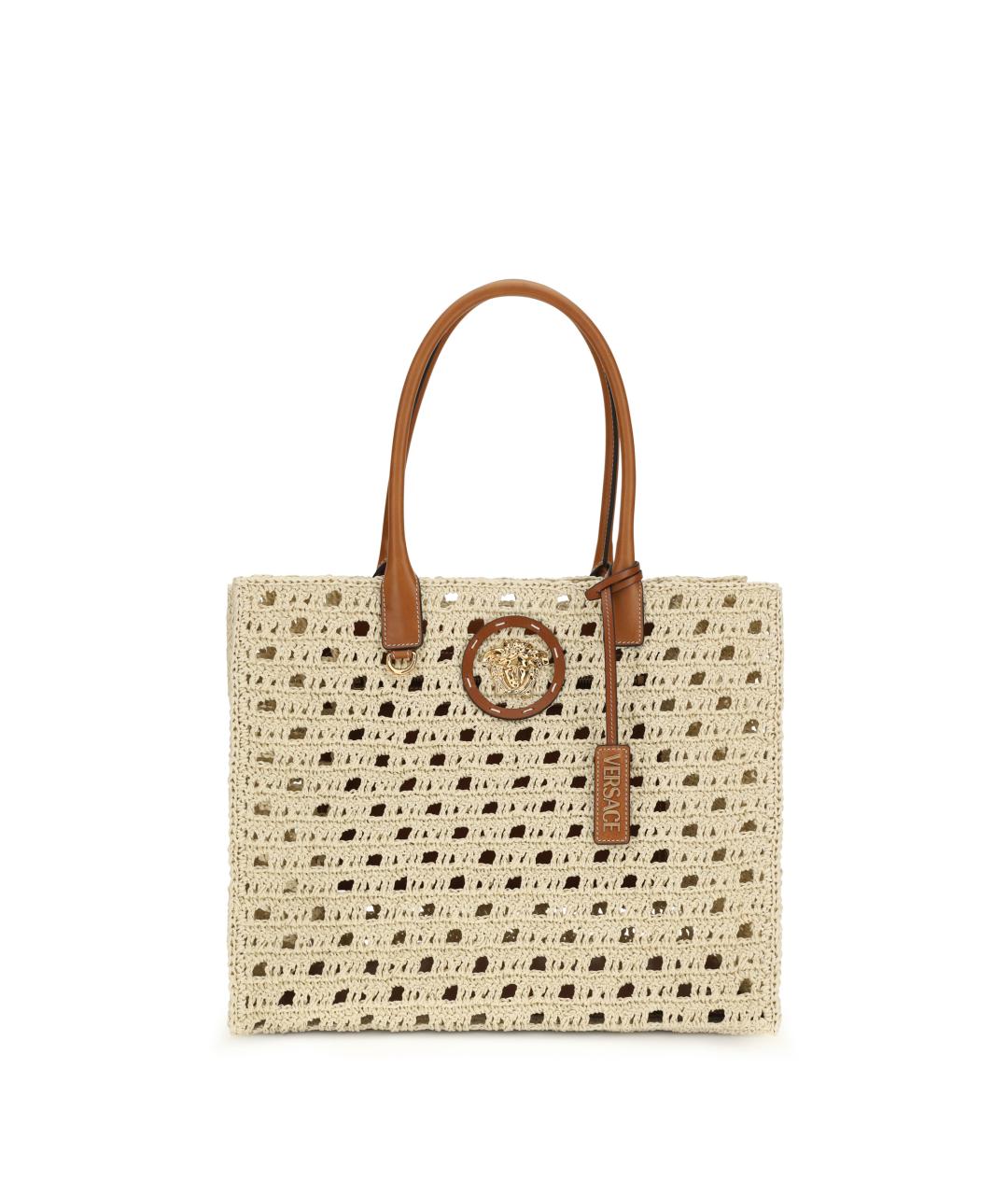 VERSACE Бежевая пелетеная сумка тоут, фото 1