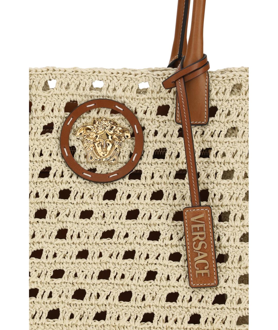 VERSACE Бежевая пелетеная сумка тоут, фото 4