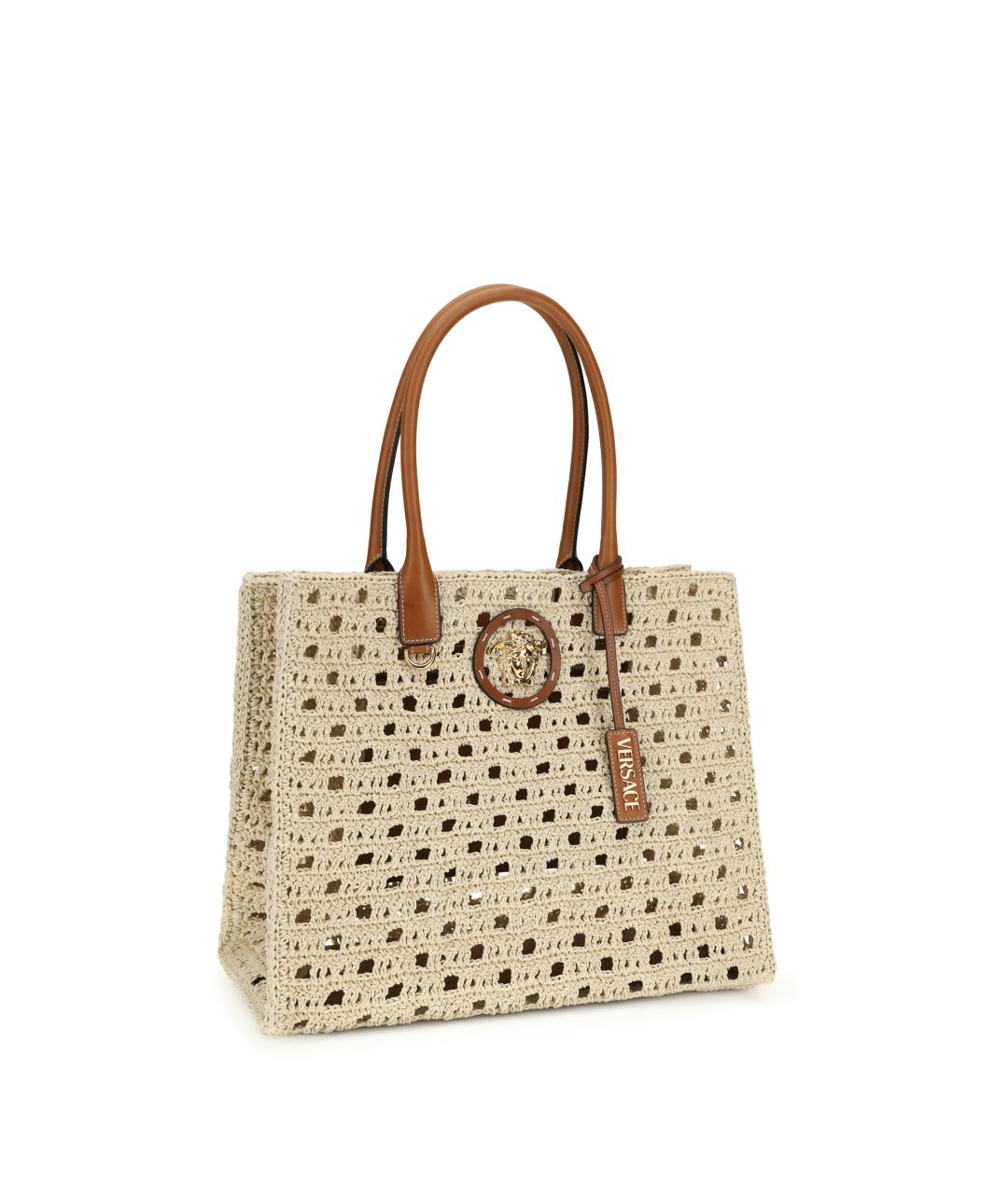 VERSACE Бежевая пелетеная сумка тоут, фото 2