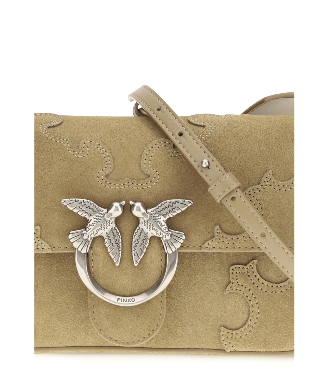 PINKO Бежевая замшевая сумка через плечо, фото 4