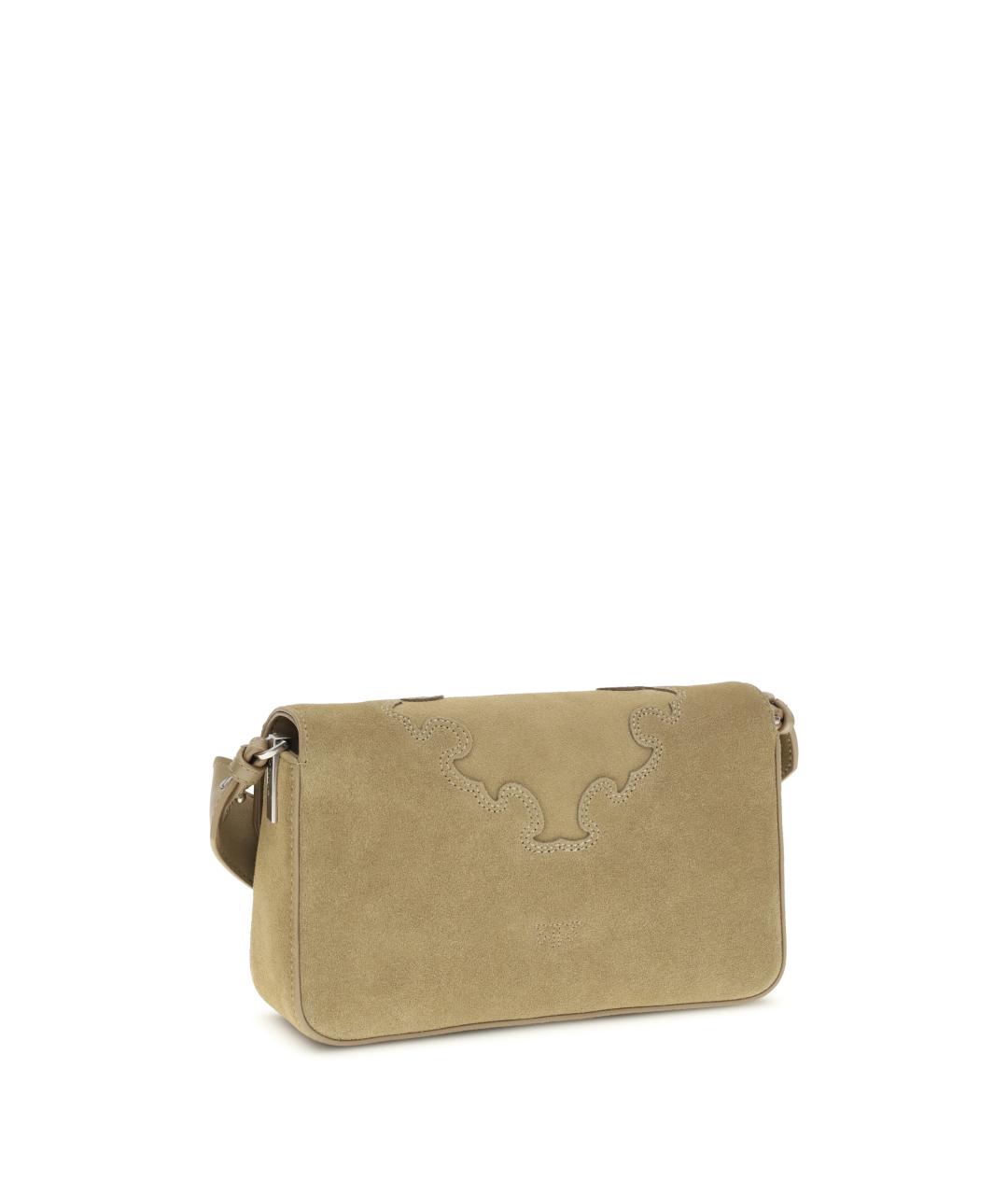 PINKO Бежевая замшевая сумка через плечо, фото 3