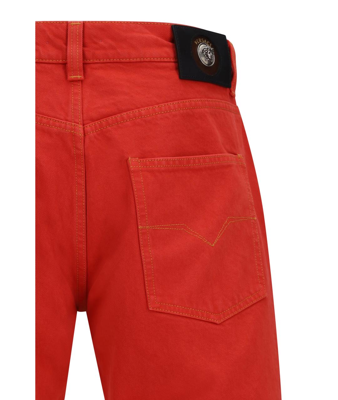 VERSACE Красные хлопковые прямые джинсы, фото 3