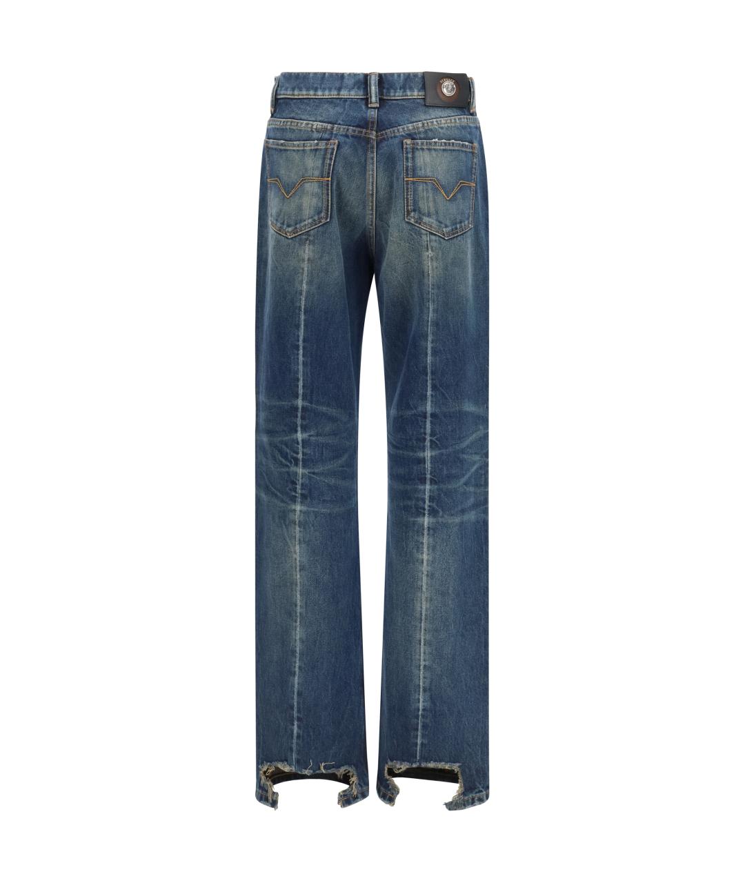 VERSACE Темно-синие хлопковые прямые джинсы, фото 2