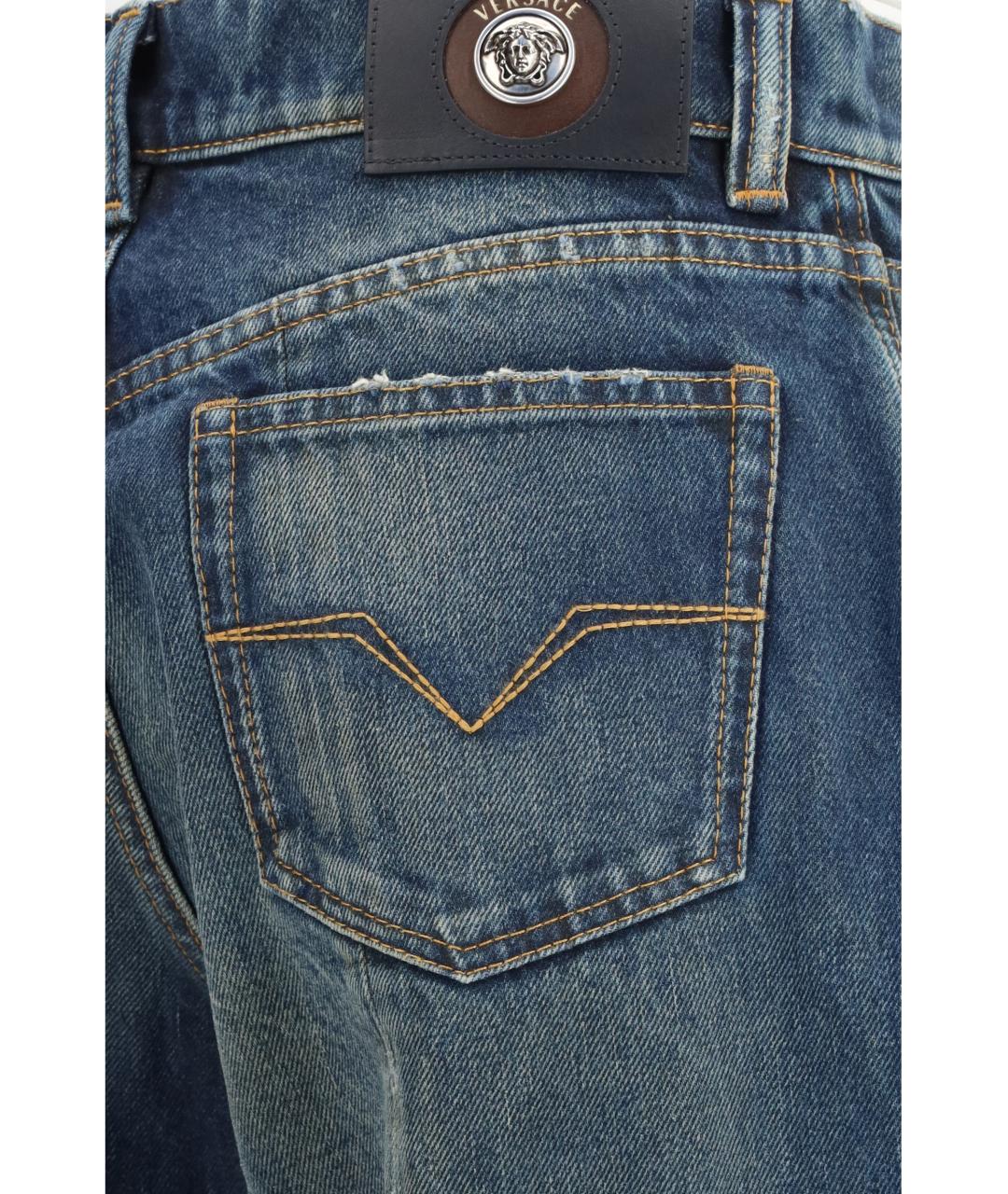 VERSACE Темно-синие хлопковые прямые джинсы, фото 3