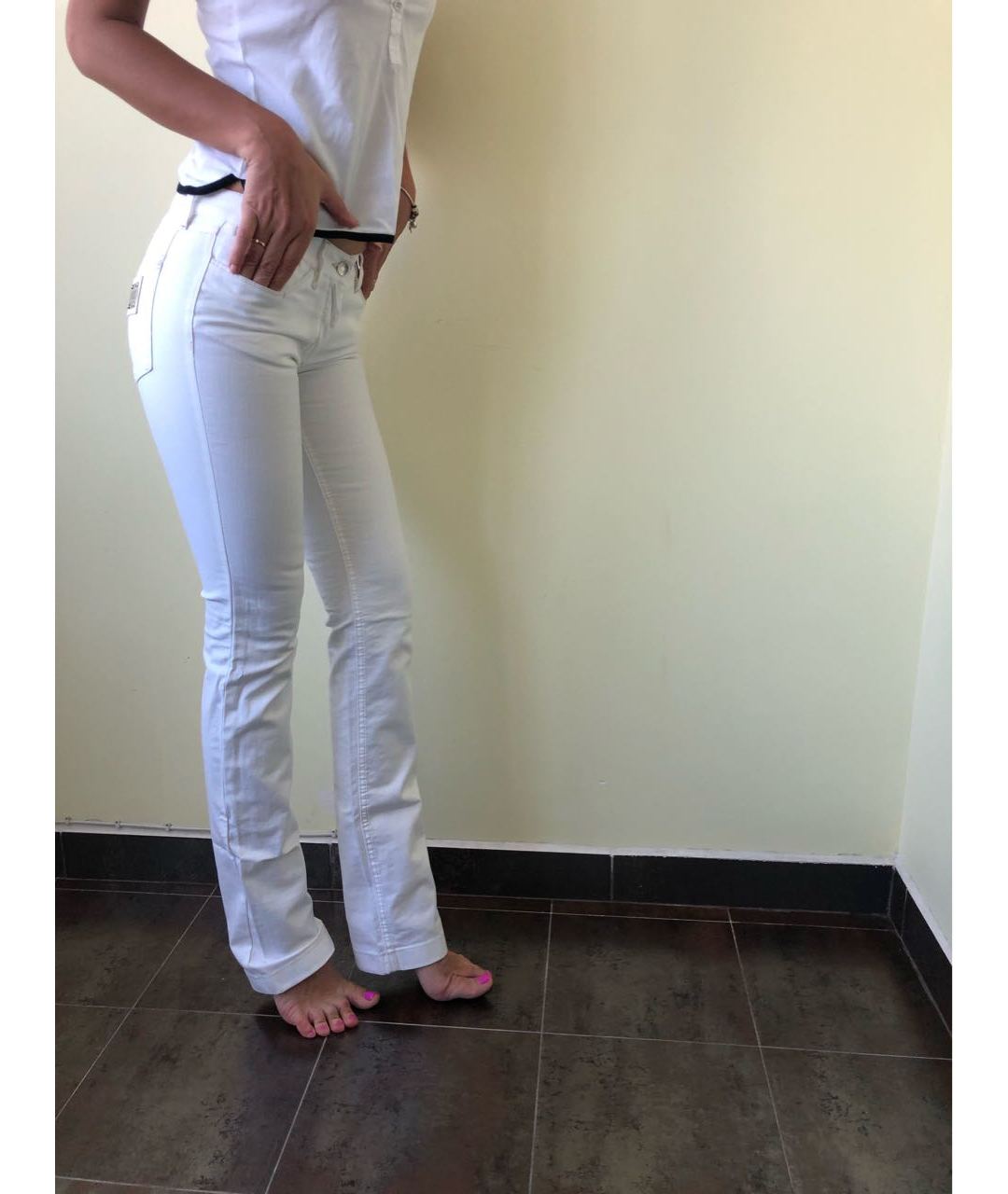 DOLCE&GABBANA Белые хлопко-эластановые джинсы клеш, фото 5