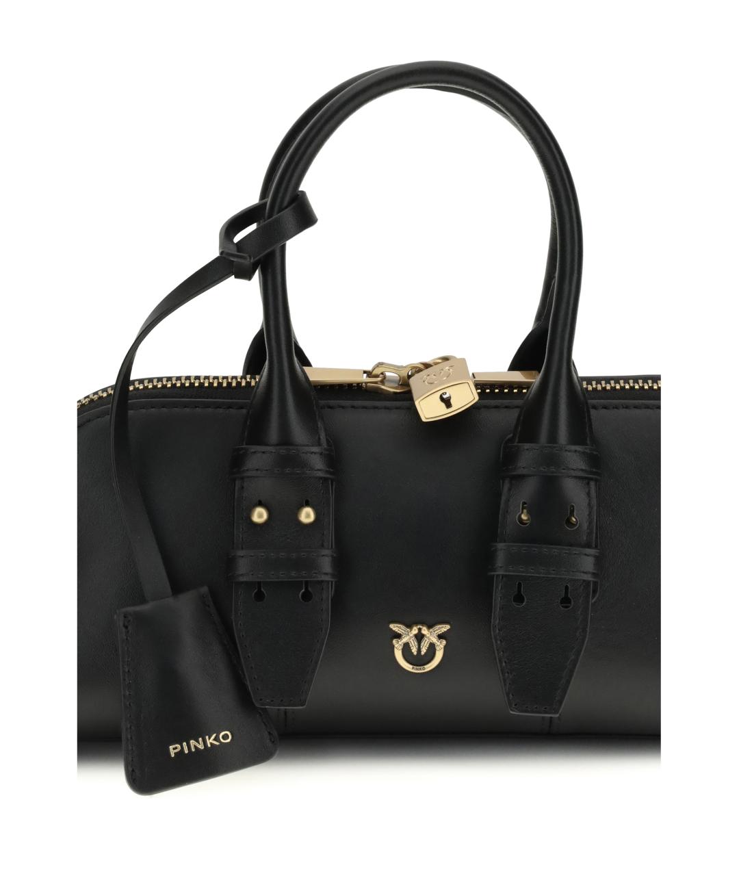 PINKO Черная кожаная сумка с короткими ручками, фото 4