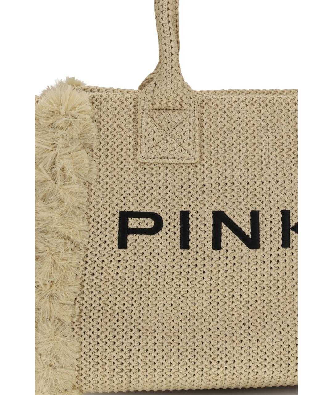 PINKO Бежевая пелетеная сумка тоут, фото 4