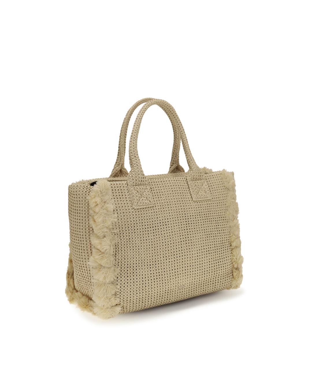 PINKO Бежевая пелетеная сумка тоут, фото 3