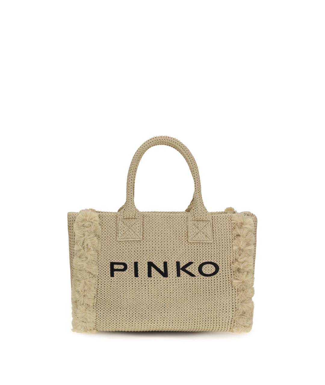 PINKO Бежевая пелетеная сумка тоут, фото 1