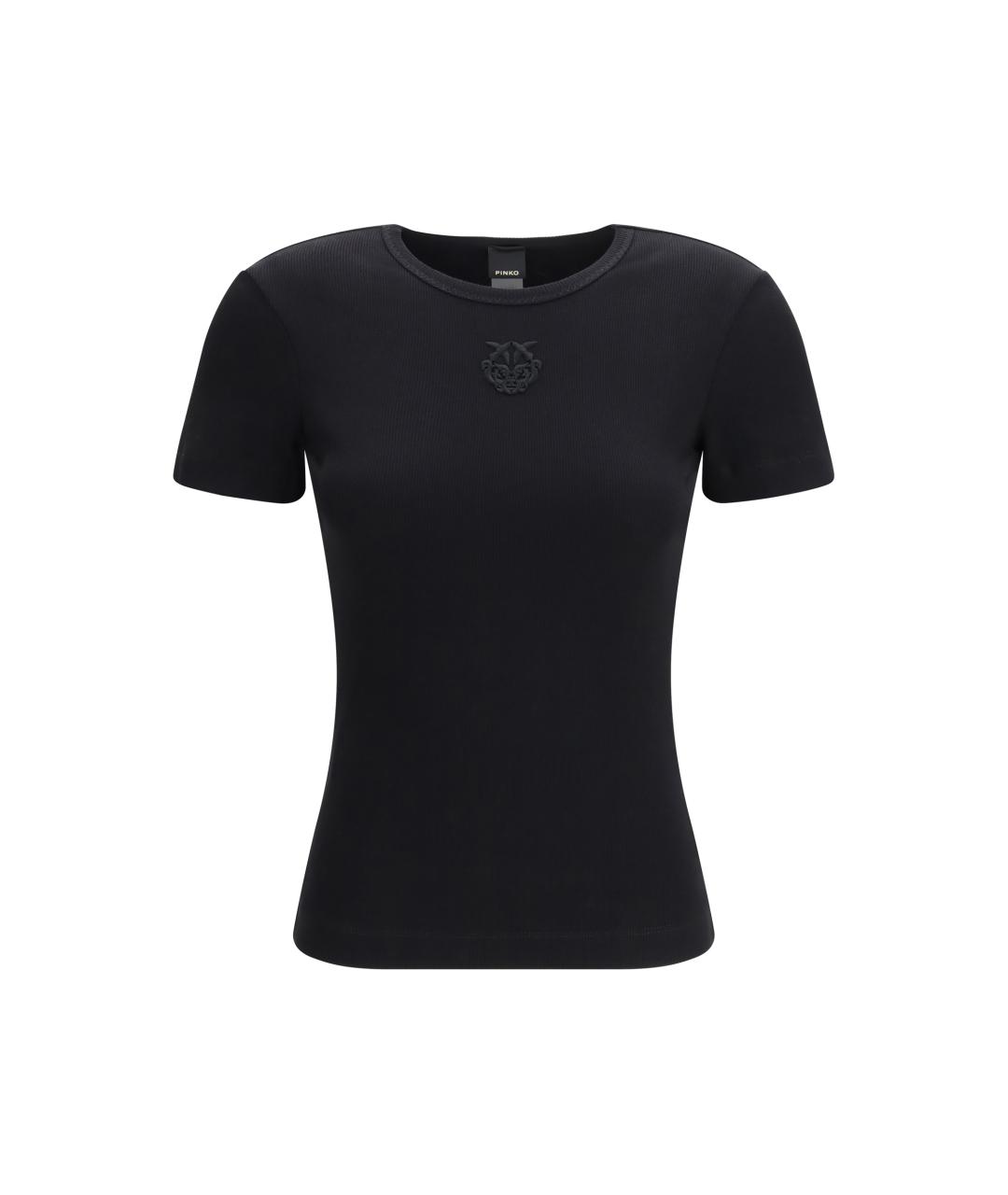 PINKO Черная хлопко-эластановая футболка, фото 4