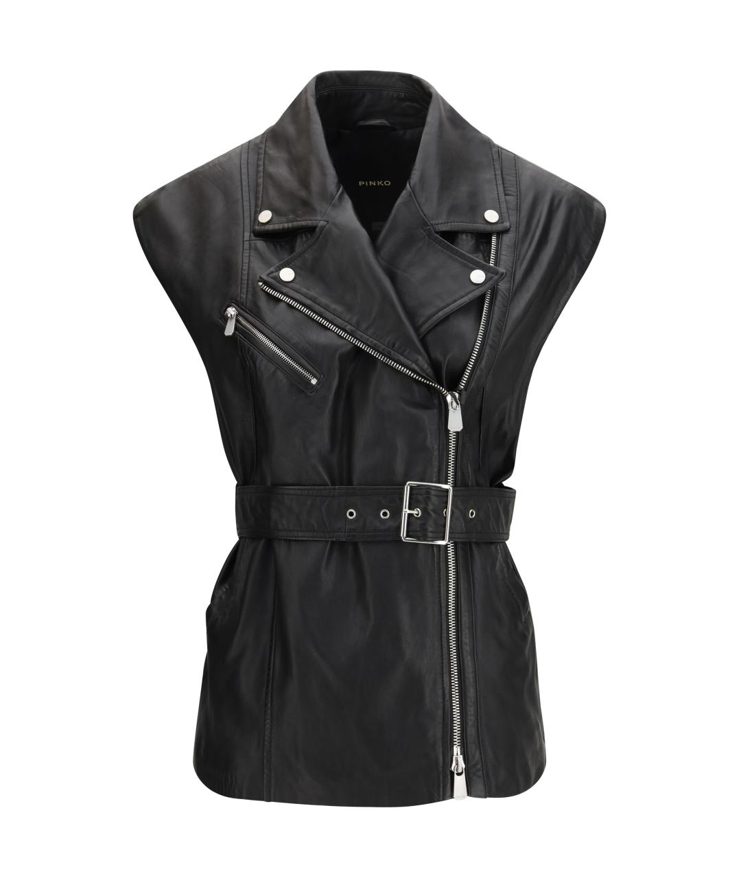 PINKO Черный кожаный жилет, фото 1